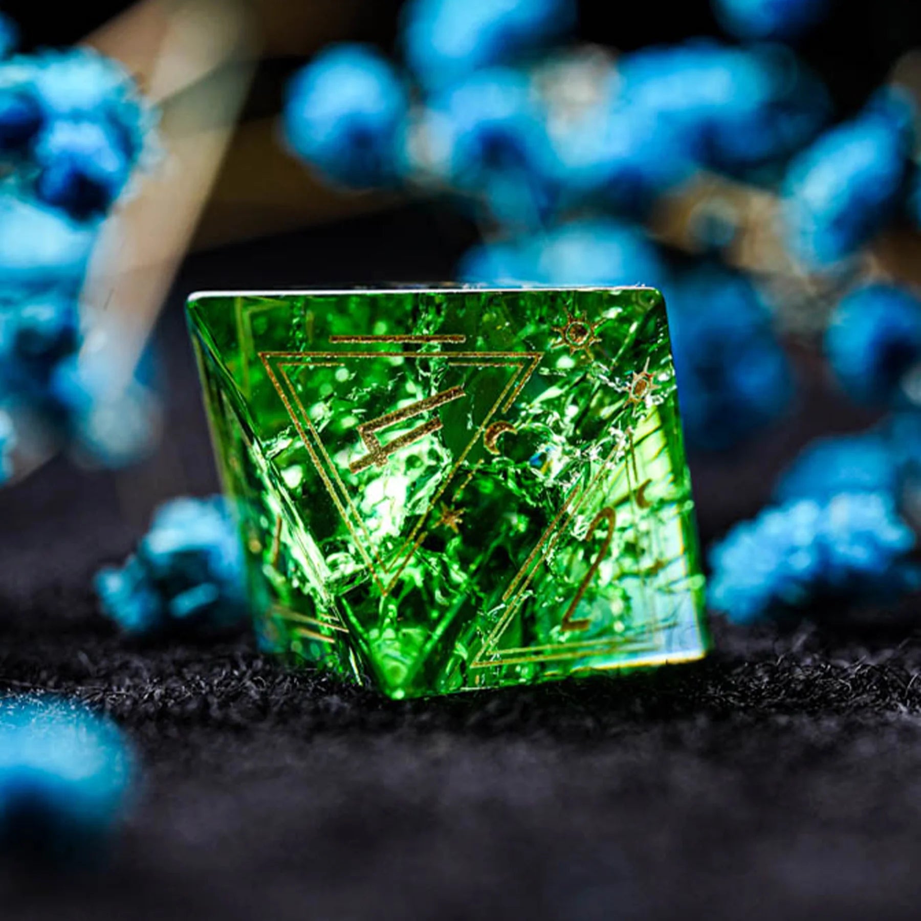 Celestial Palace · Pact of Renewal · Green Crackle Glass Dice Set