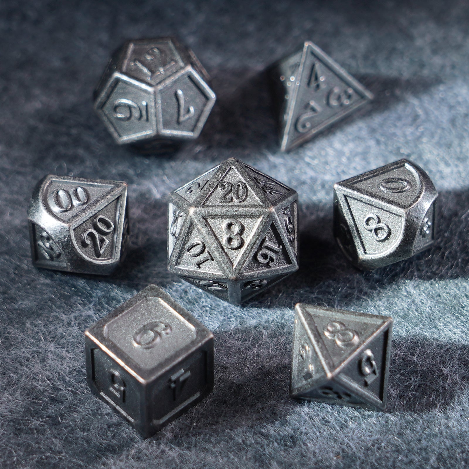 DragonStone D&D Battle-Worn Classic Aged Silver Metal Dice Set