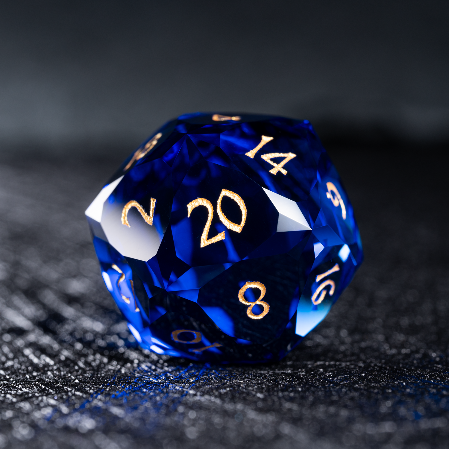 DragonStone D&D Blue Multi-faceted Prism Glass Engraved Dice Set