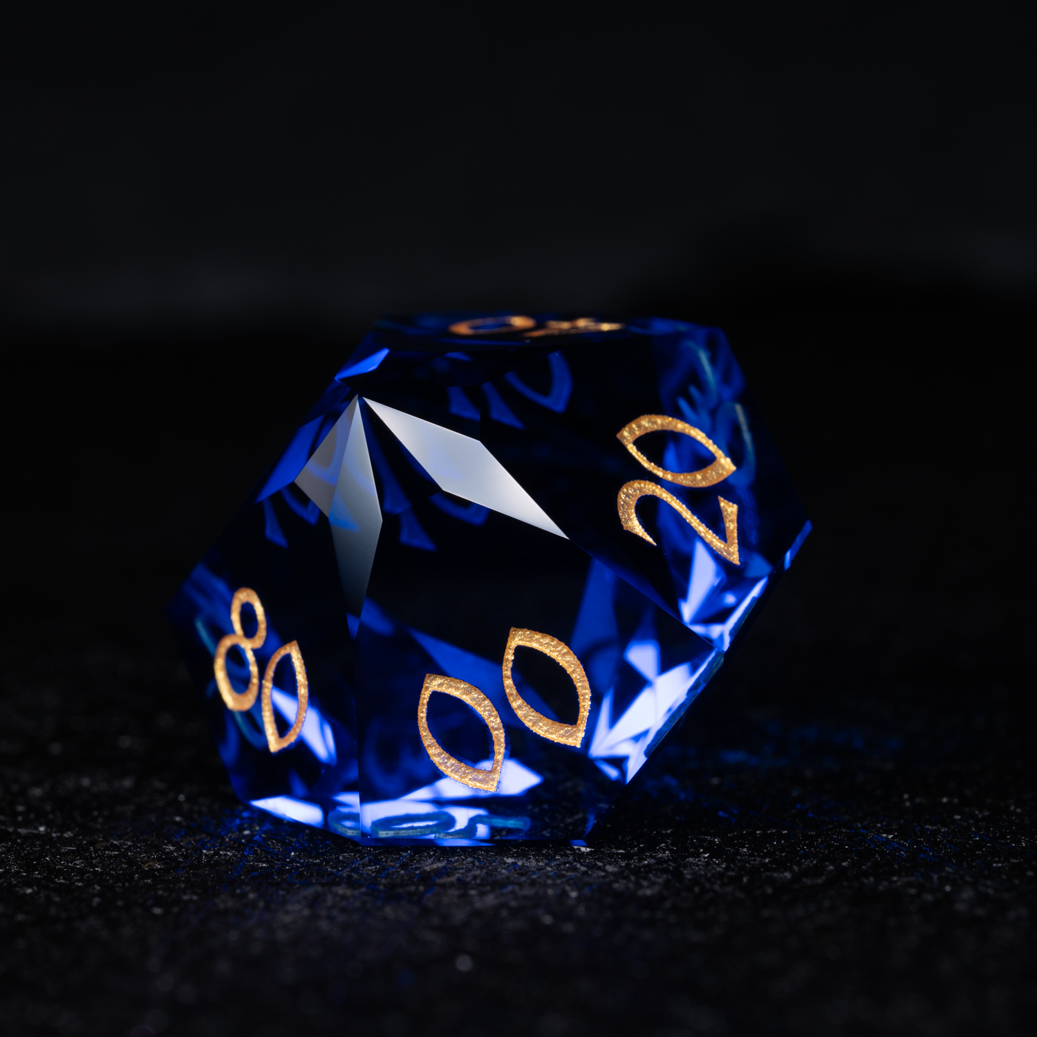 DragonStone D&D Blue Multi-faceted Prism Glass Engraved Dice Set