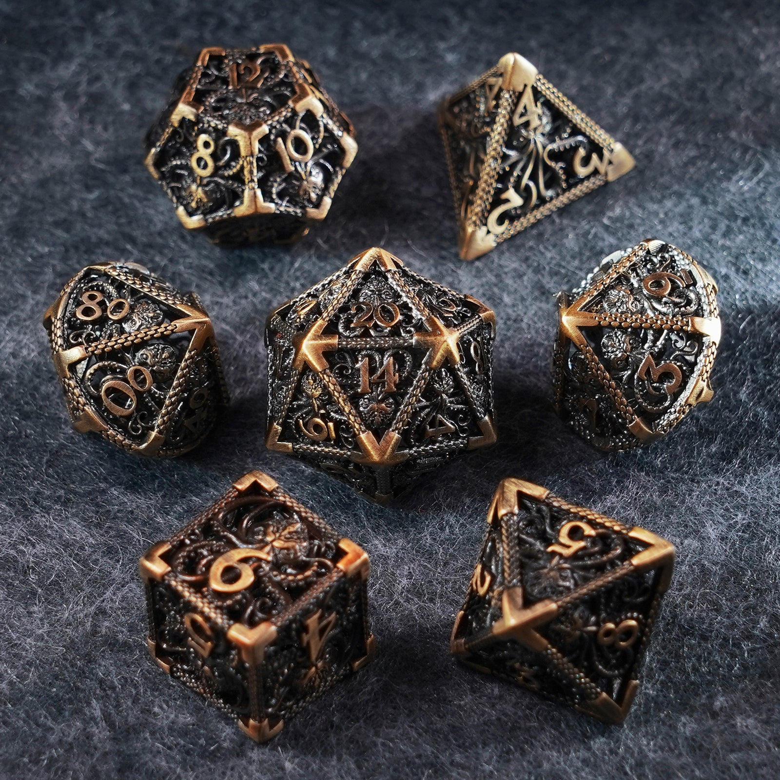 DragonStone D&D Cthulhu Gold Hollowed Metal Dice