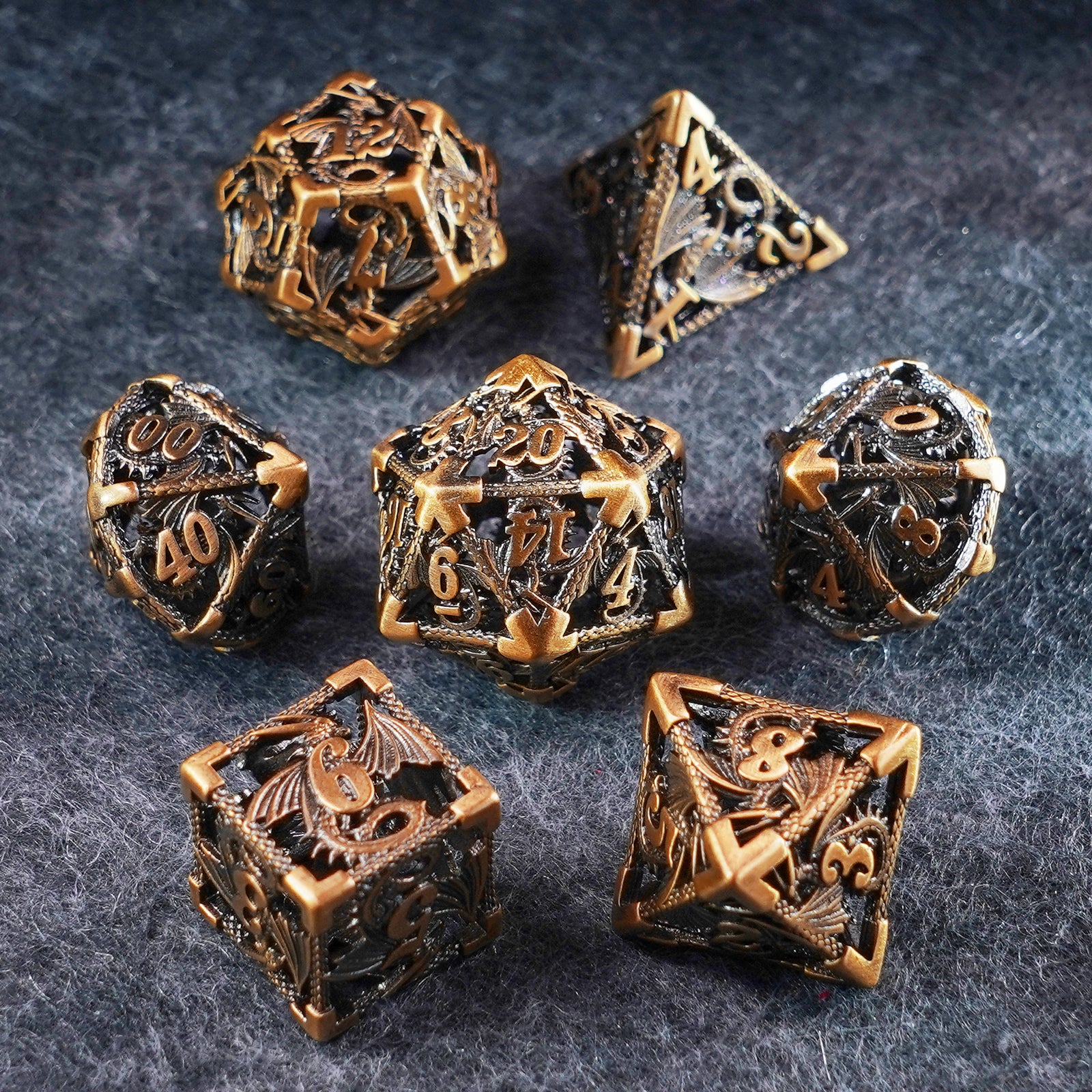 DragonStone D&D Golden Holy Dragon Metal Dice Set