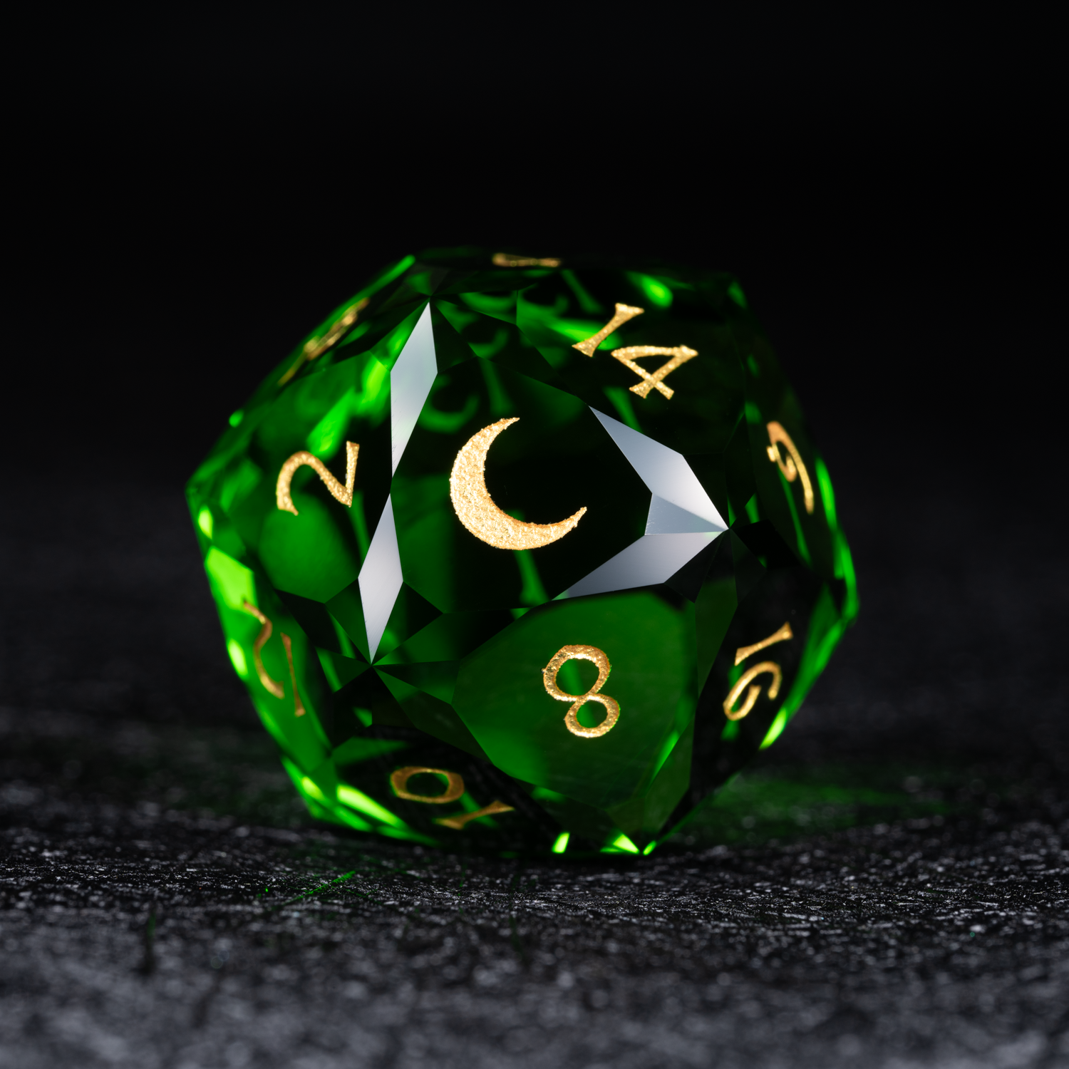 DragonStone D&D Green Multi-faceted Prism Glass Engraved Dice Set