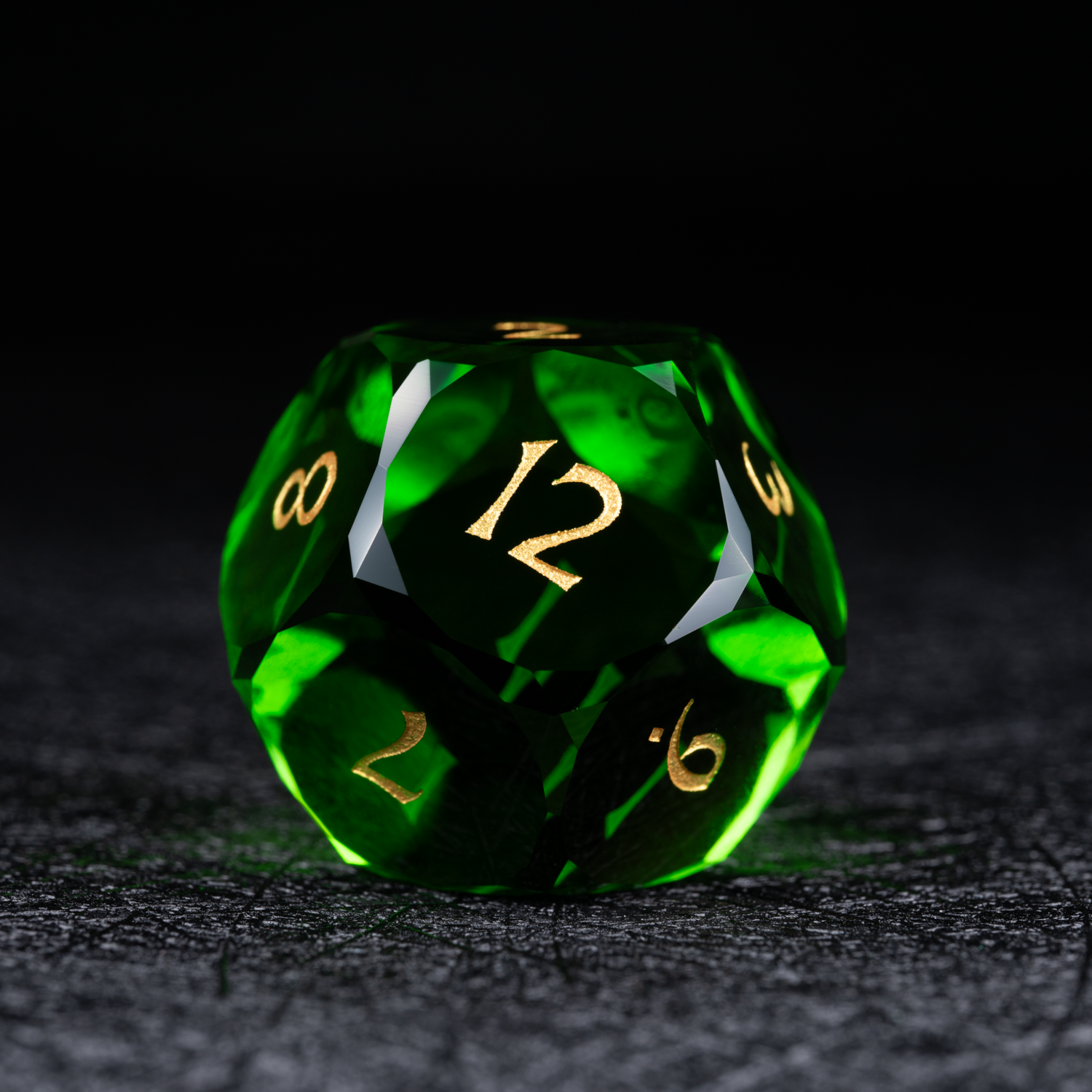 DragonStone D&D Green Multi-faceted Prism Glass Engraved Dice Set