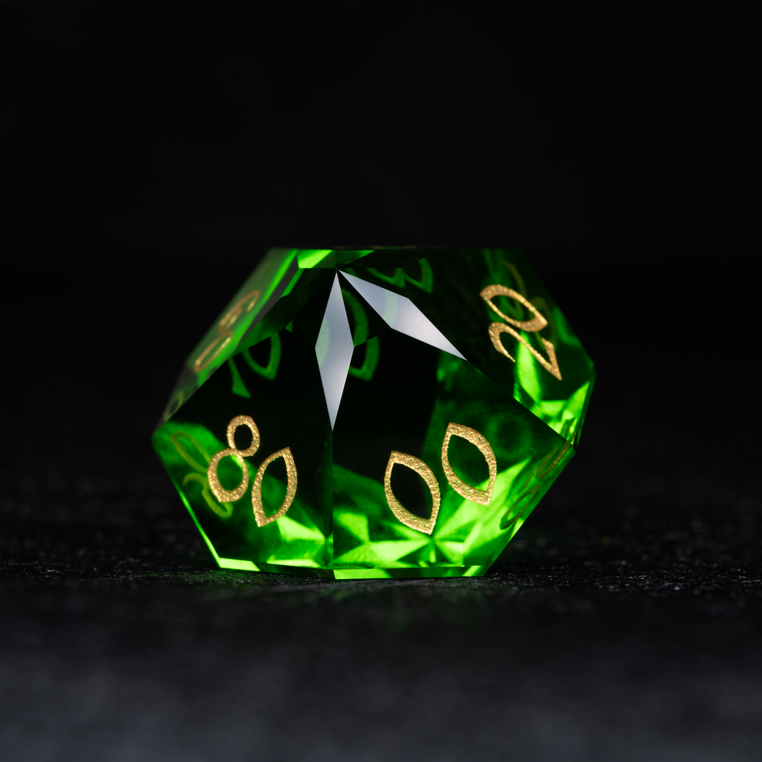 DragonStone D&D Green Multi-faceted Prism Glass Engraved Dice Set