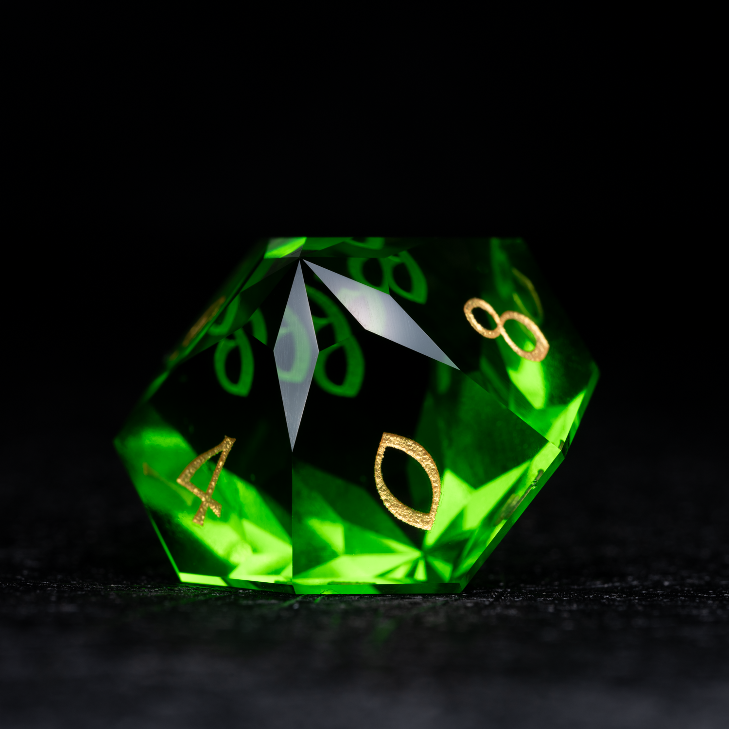 DragonStone D&D Green Multi-faceted Prism Glass Engraved Dice Set