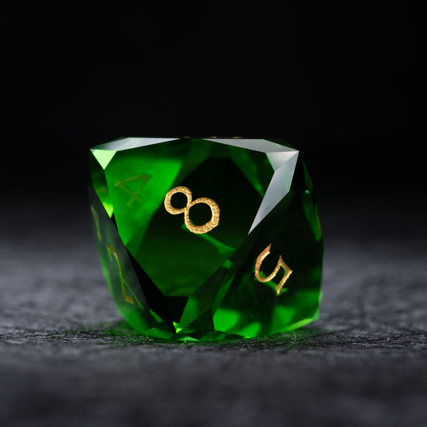 DragonStone D&D Green Multi-faceted Prism Glass Engraved Dice Set