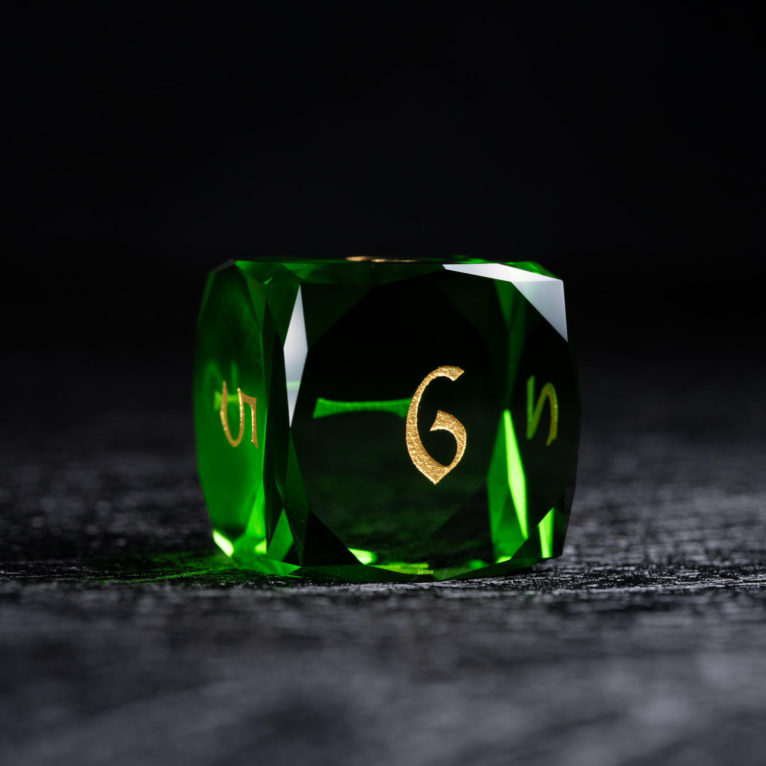 DragonStone D&D Green Multi-faceted Prism Glass Engraved Dice Set