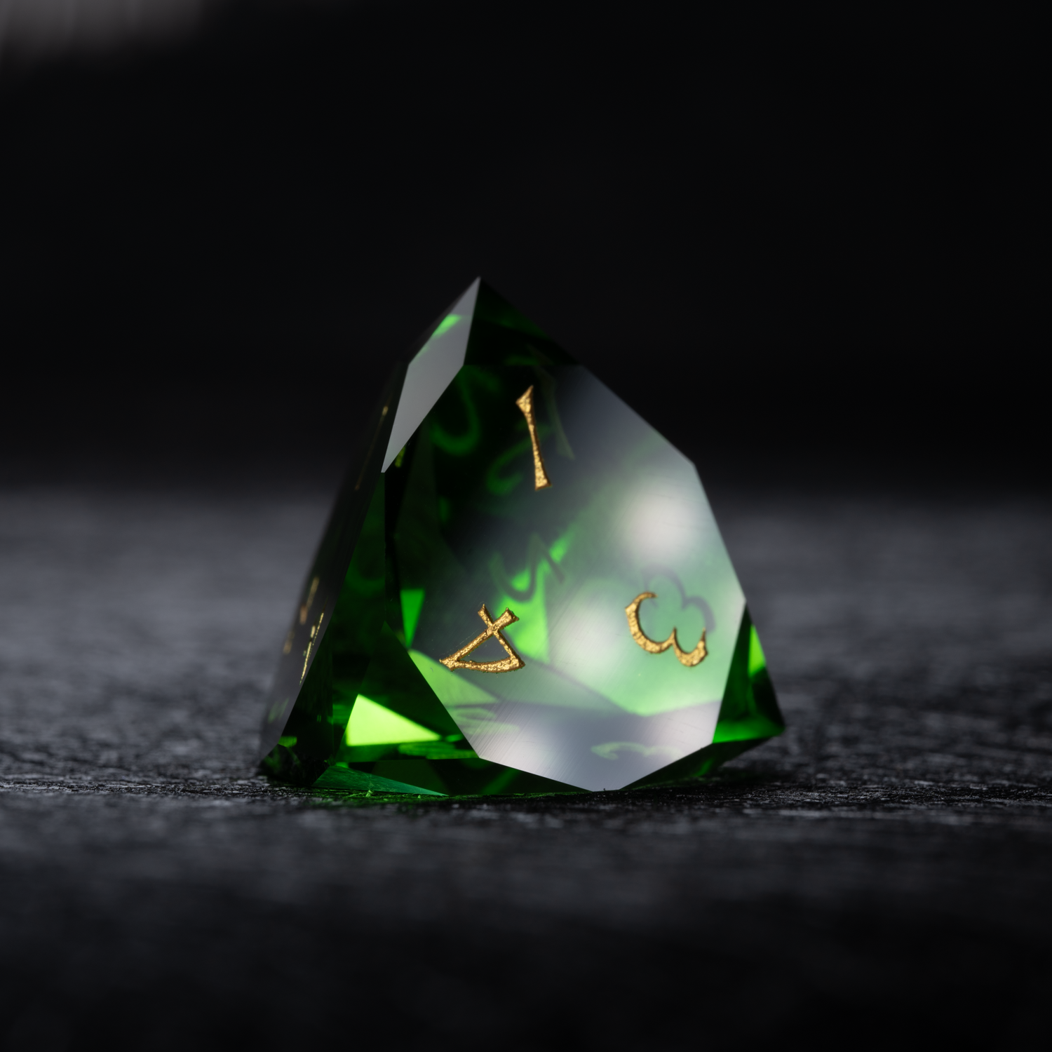 DragonStone D&D Green Multi-faceted Prism Glass Engraved Dice Set