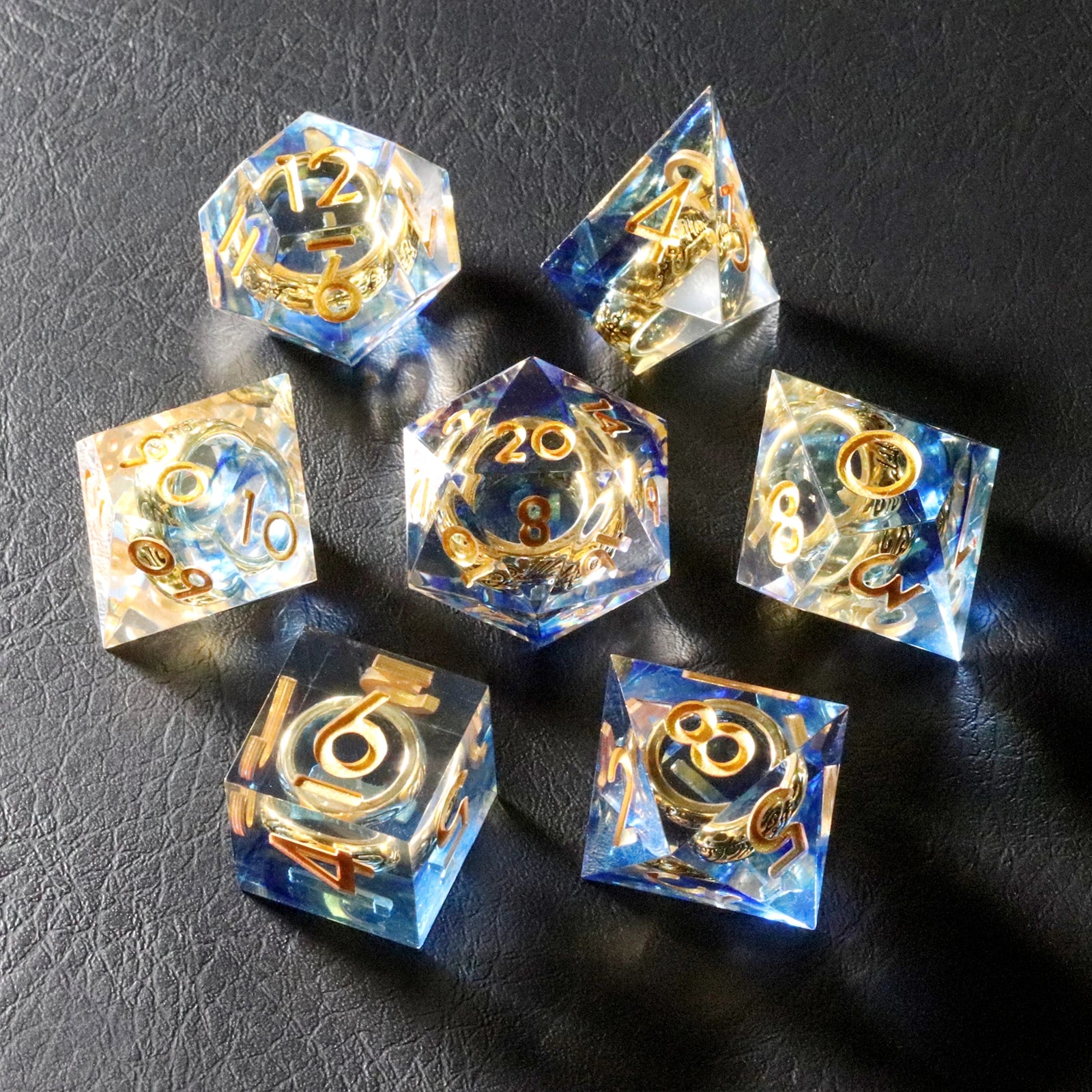 DragonStone D&D Lord of the Rings Blue-Gold Age Resin Dice Set