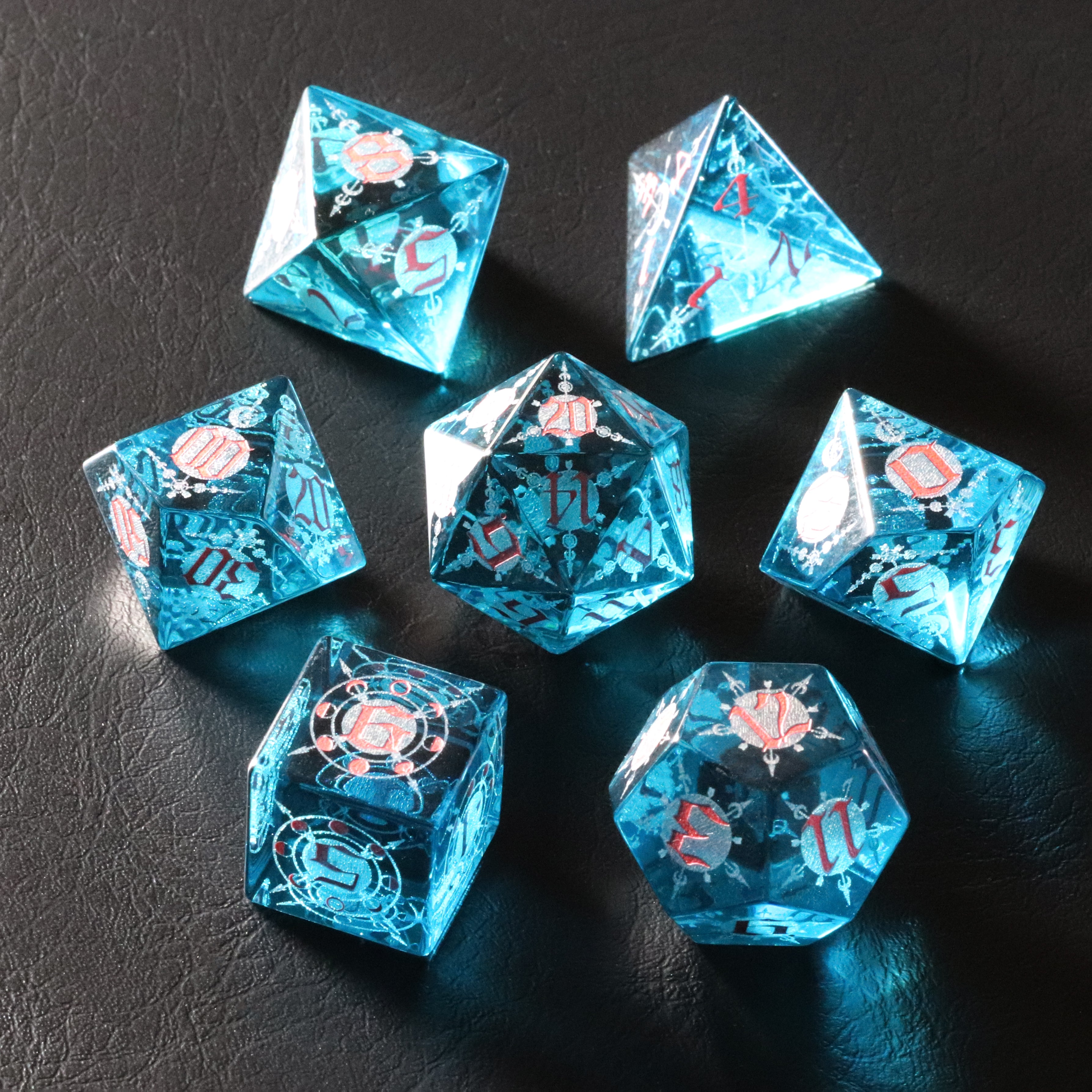 DragonStone D&D Moon Magic Sigil Blue Zircon Dice Set