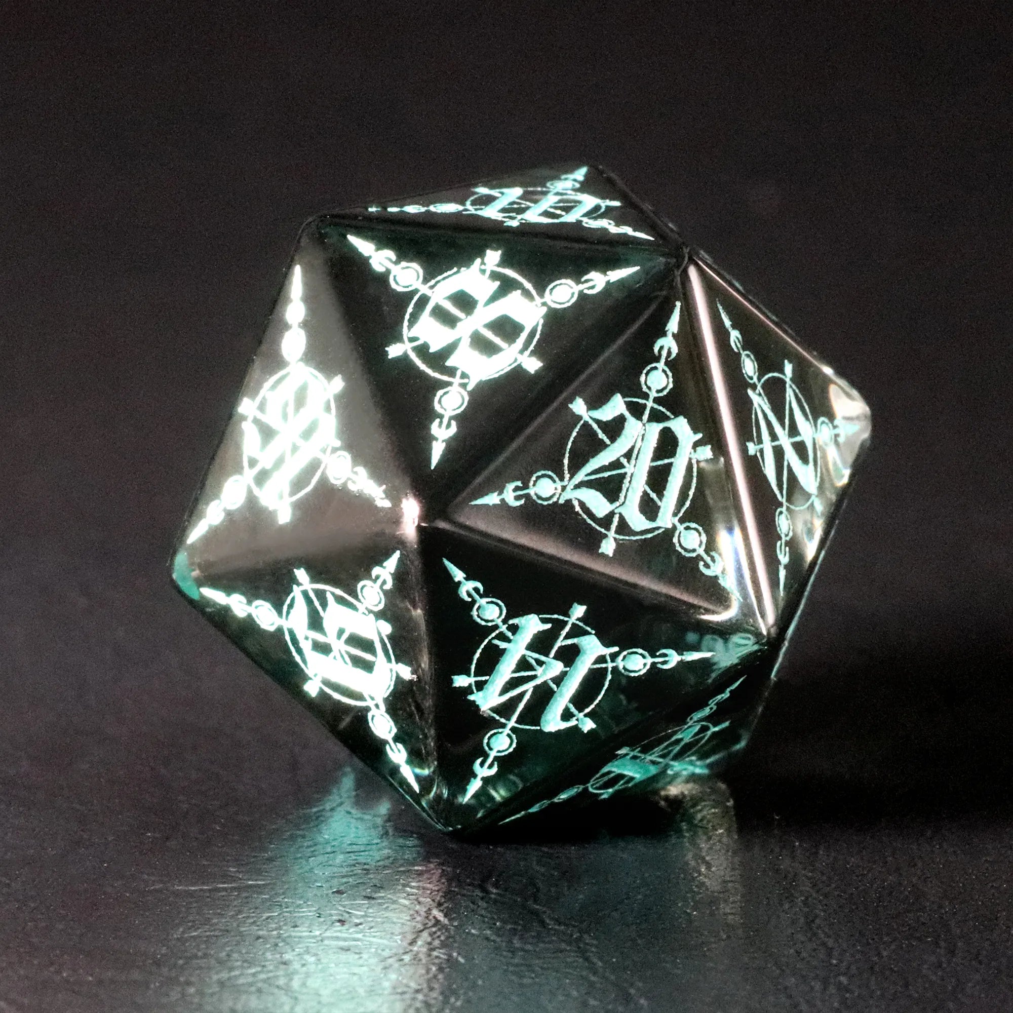 Moon Magic Sigil Gray Zircon Engraved Glass Dice Set