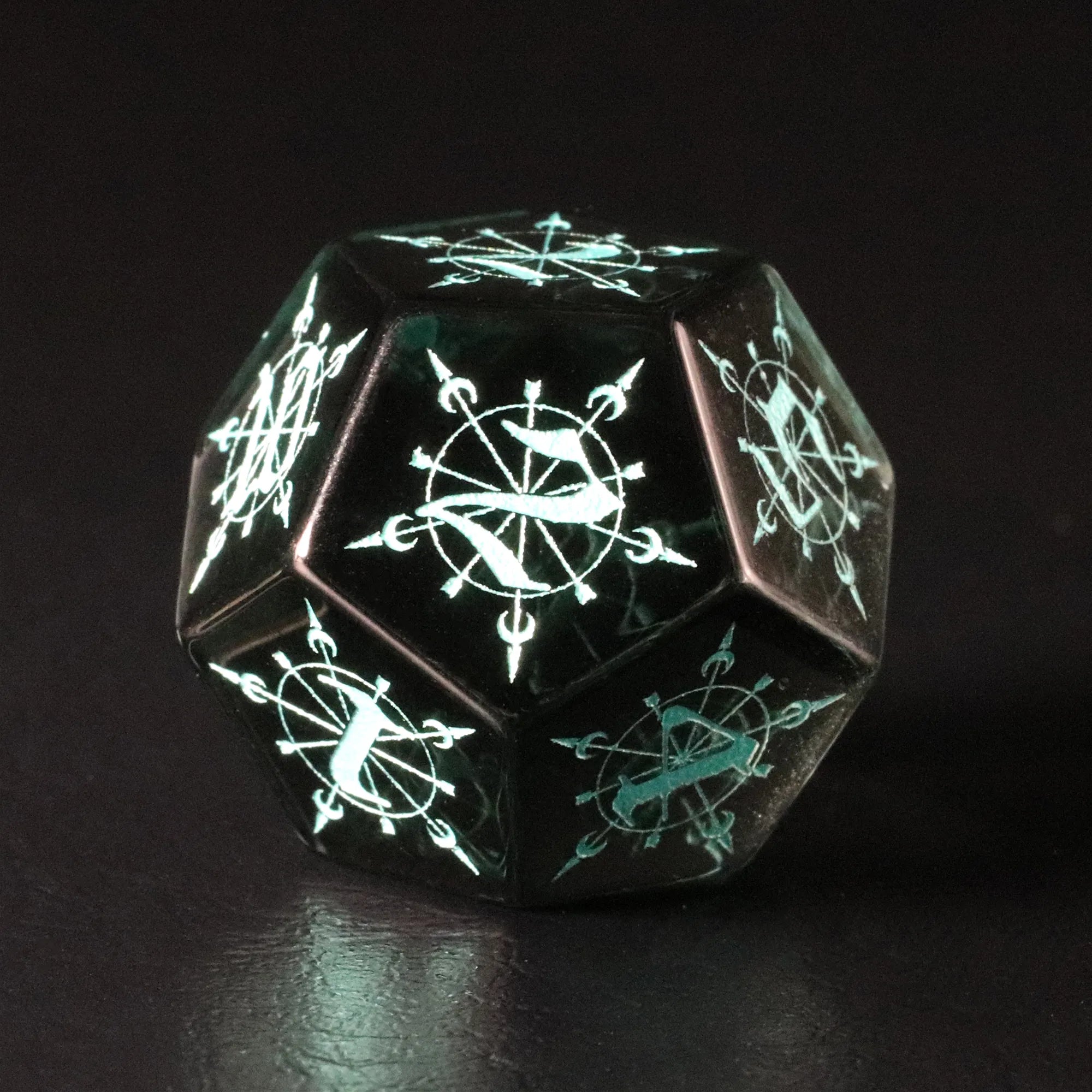 Moon Magic Sigil Gray Zircon Engraved Glass Dice Set