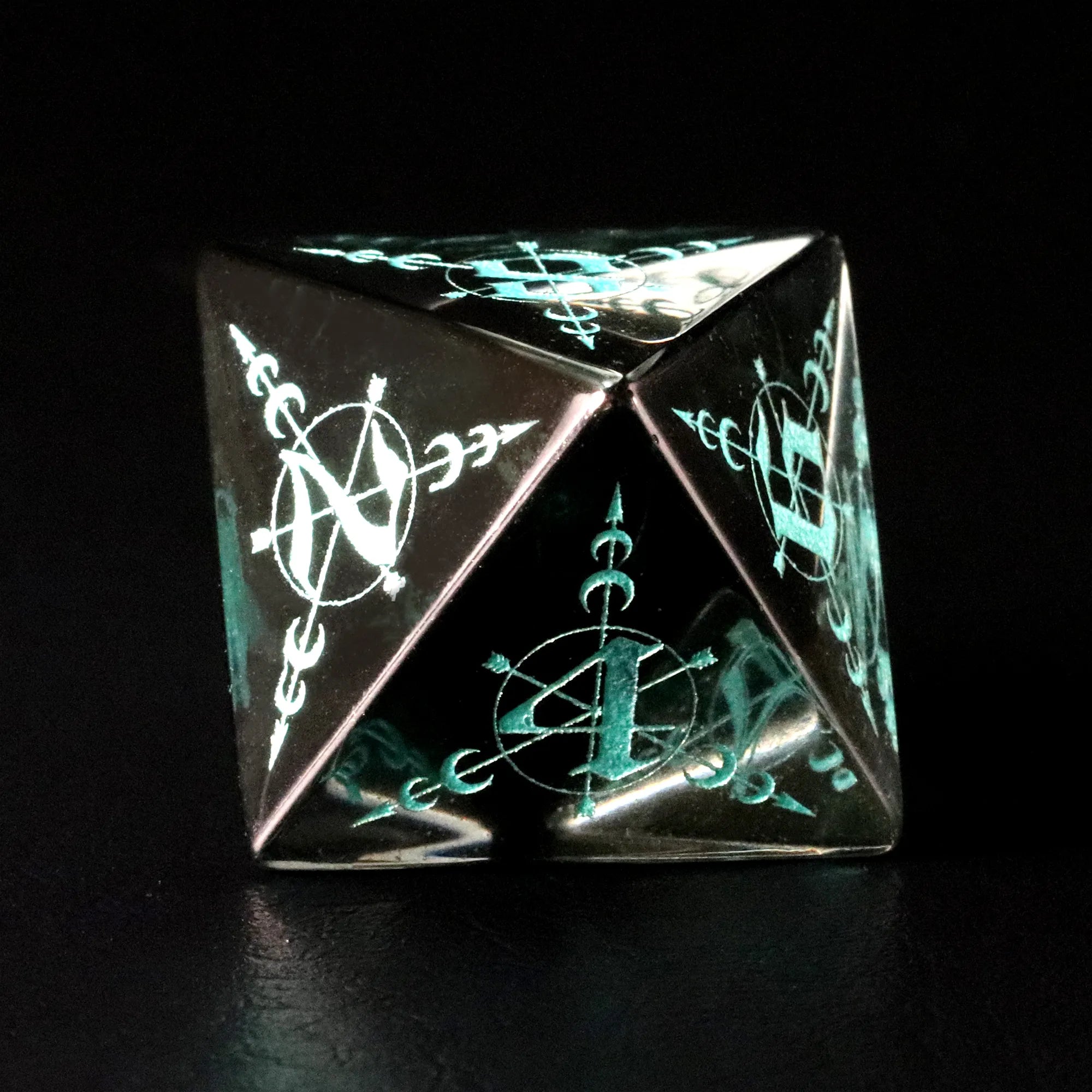 Moon Magic Sigil Gray Zircon Engraved Glass Dice Set
