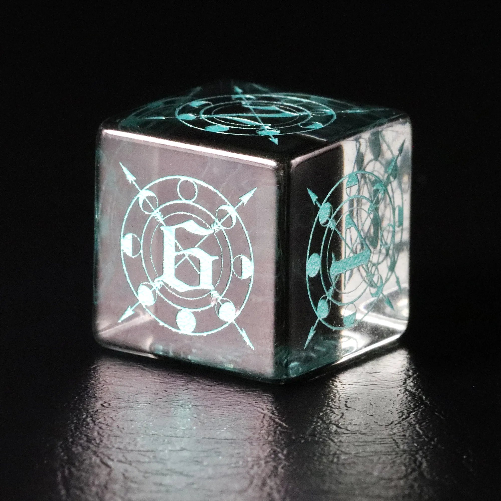 Moon Magic Sigil Gray Zircon Engraved Glass Dice Set