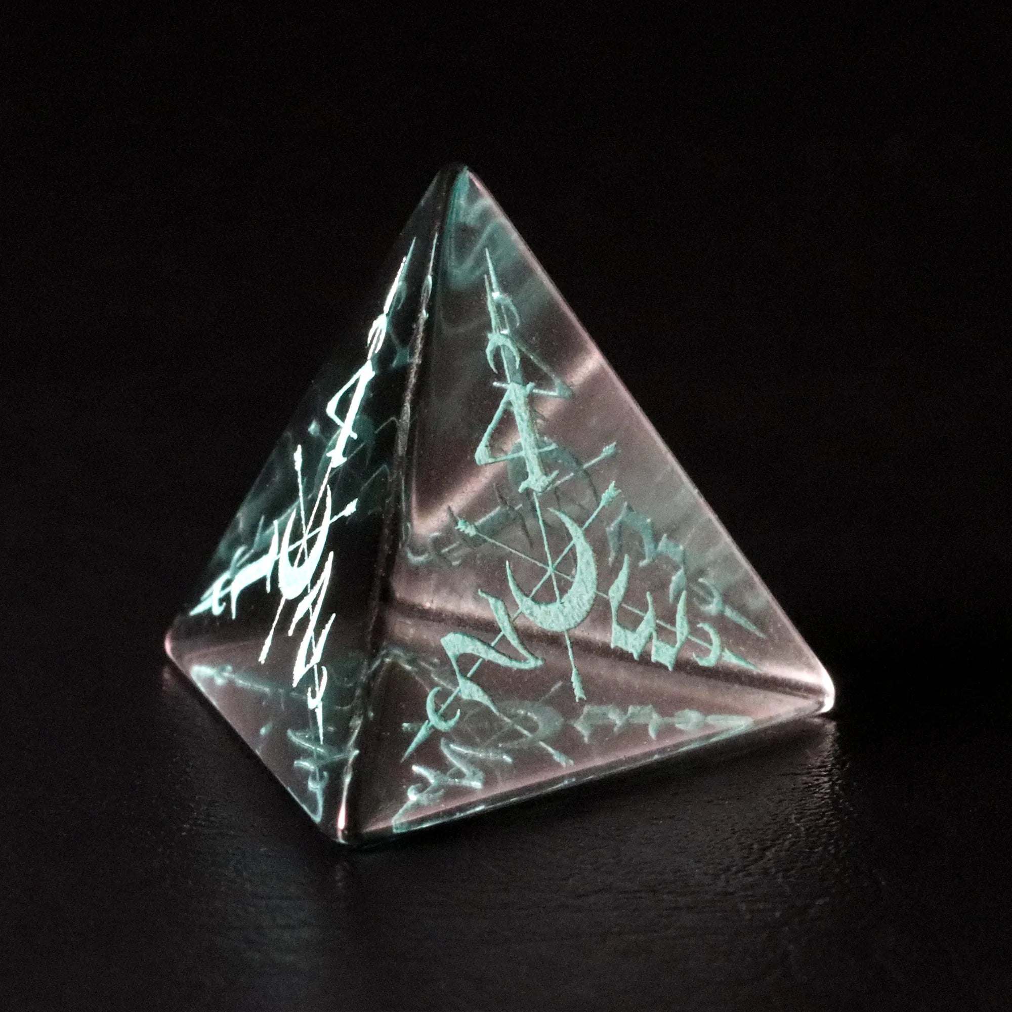 Moon Magic Sigil Gray Zircon Engraved Glass Dice Set