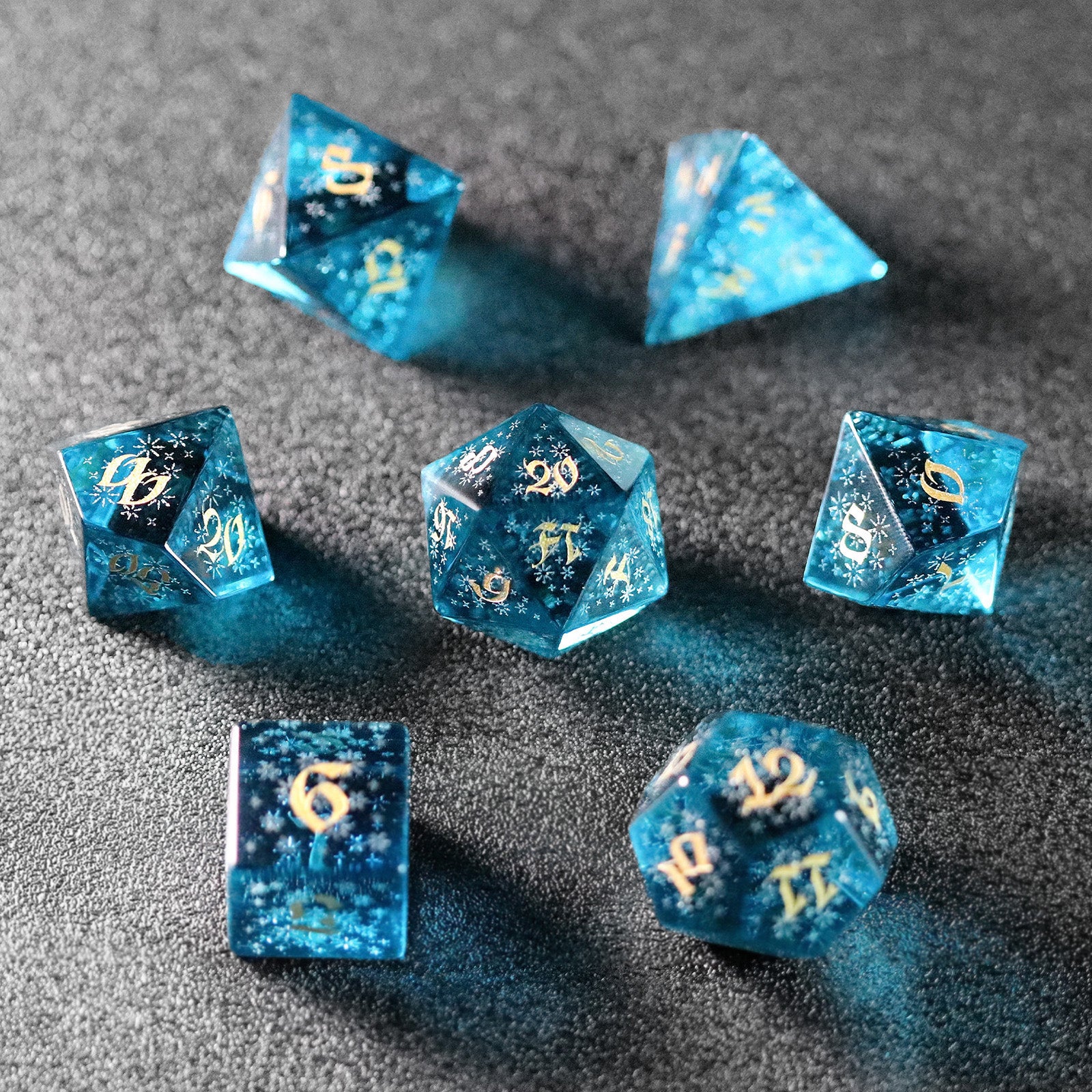 DragonStone D&D Starry Shimmering Ocean Blue Zircon Dice Set