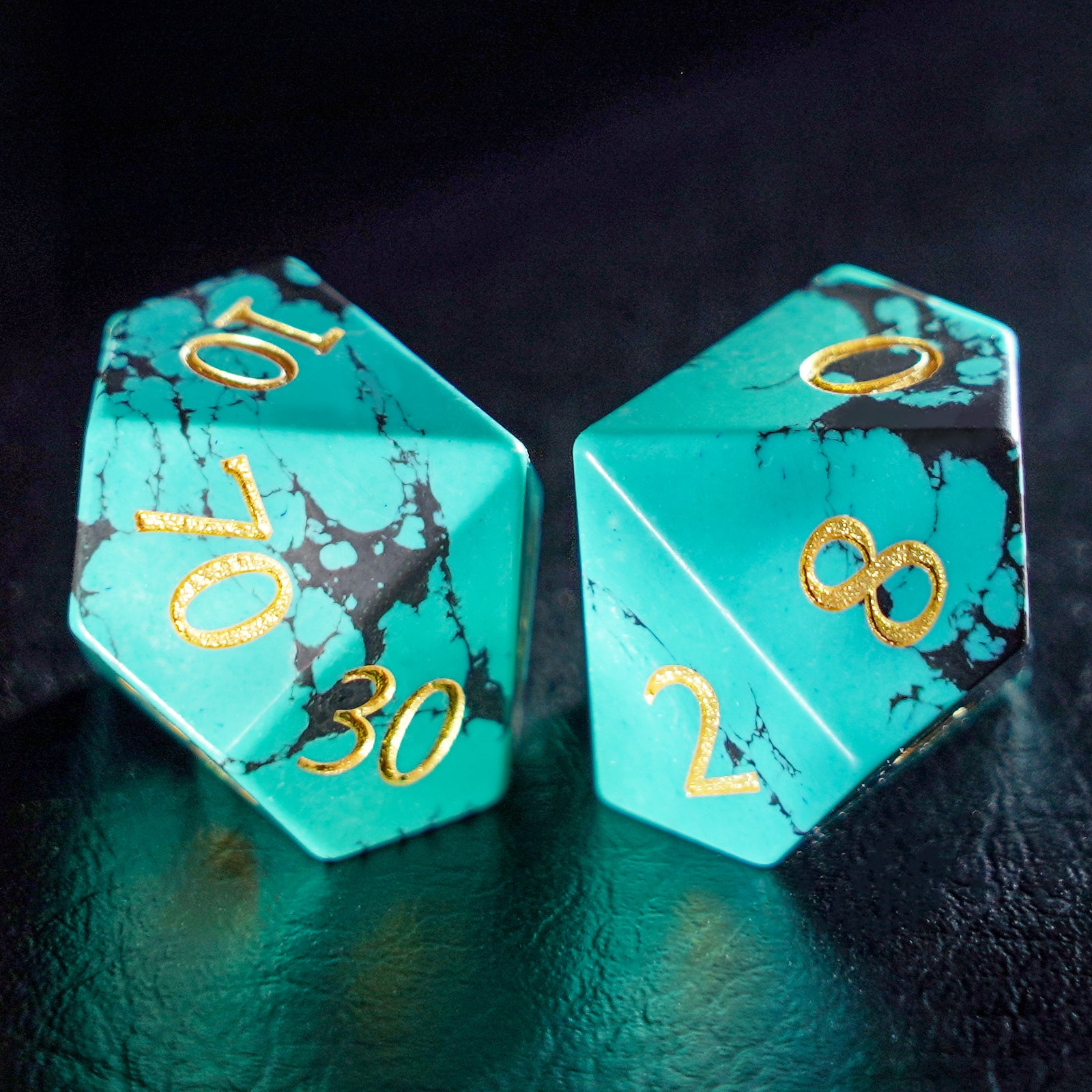 DragonStone Logo D&D Black Veined Turquoise Dice Set