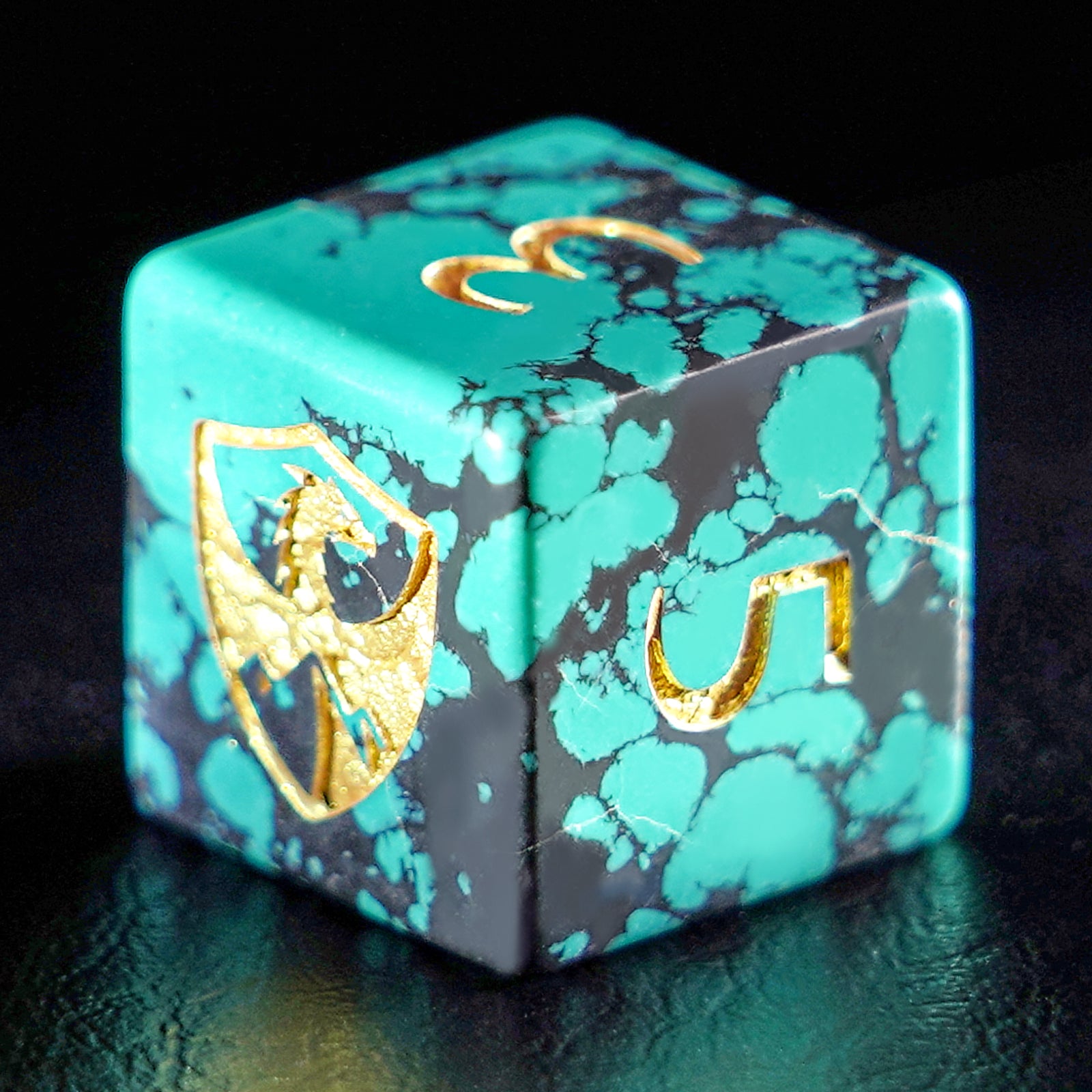 DragonStone Logo D&D Black Veined Turquoise Dice Set