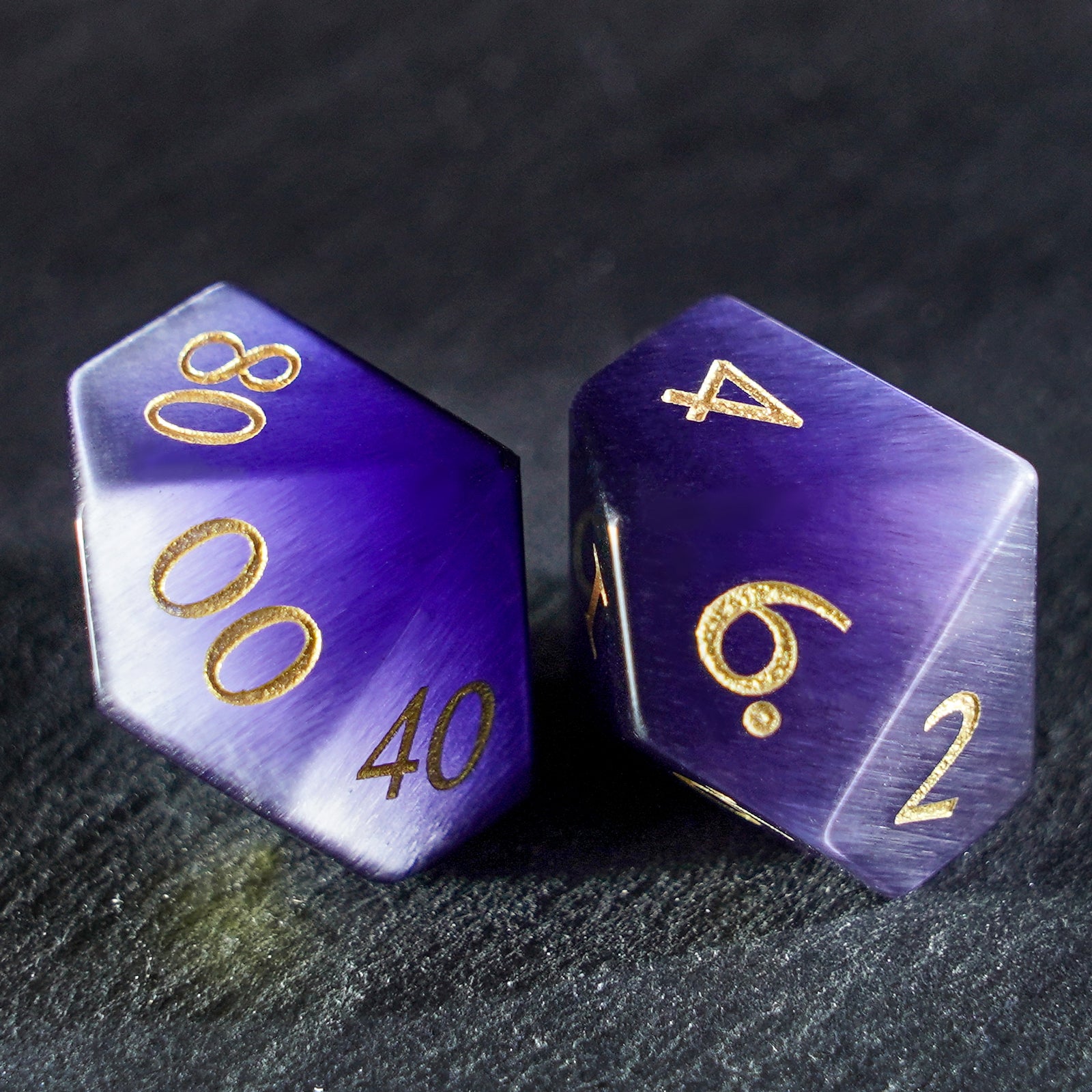 DragonStone Logo D&D Deep Purple Cat’s Eye Dice Set