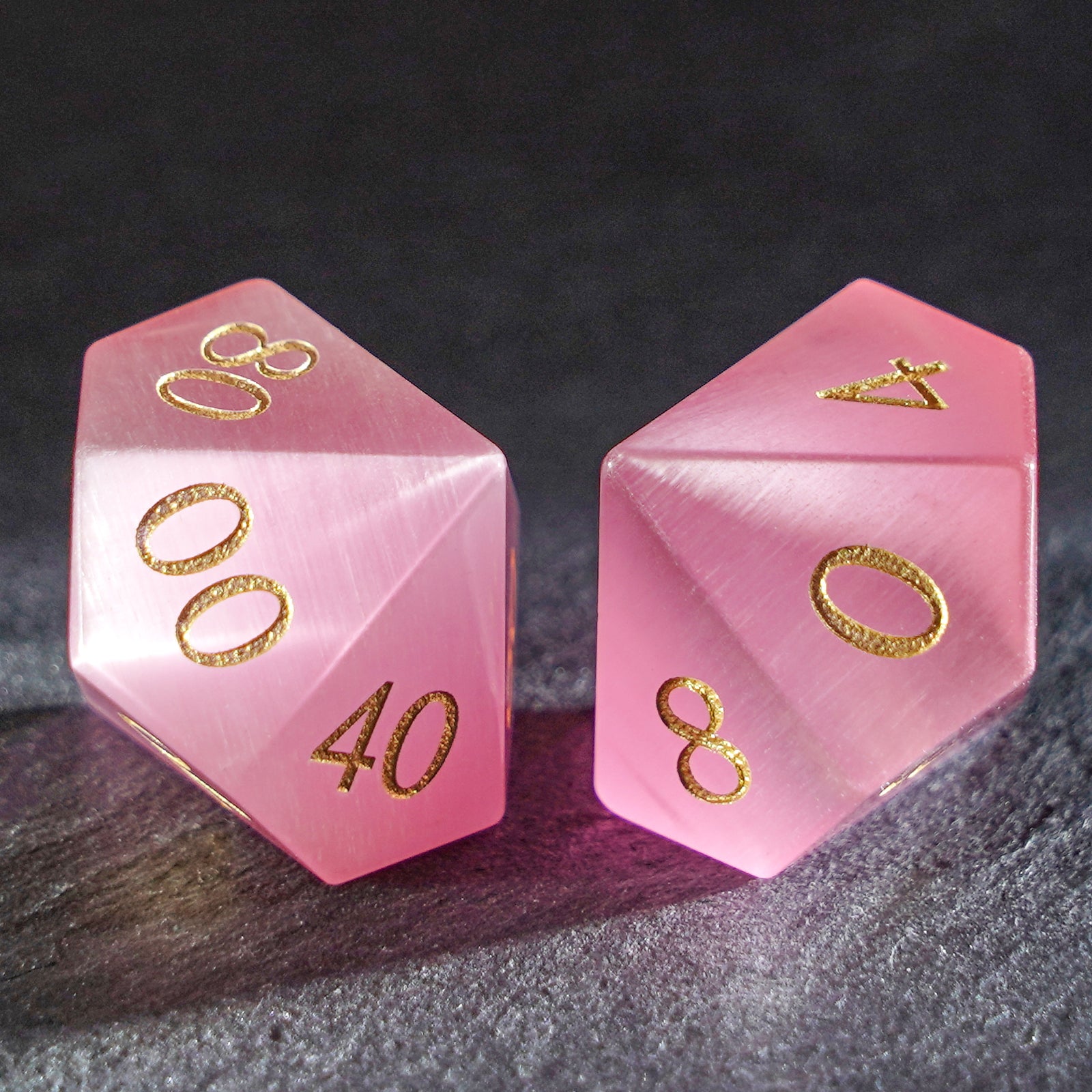 DragonStone Logo D&D Pink Cat's Eye Dice Set - DragonStone