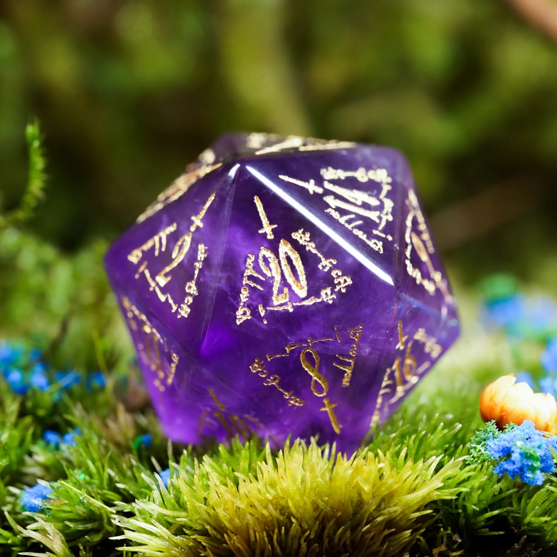 Dreamweaver · Amethyst Engraved Gemstone Dice Set