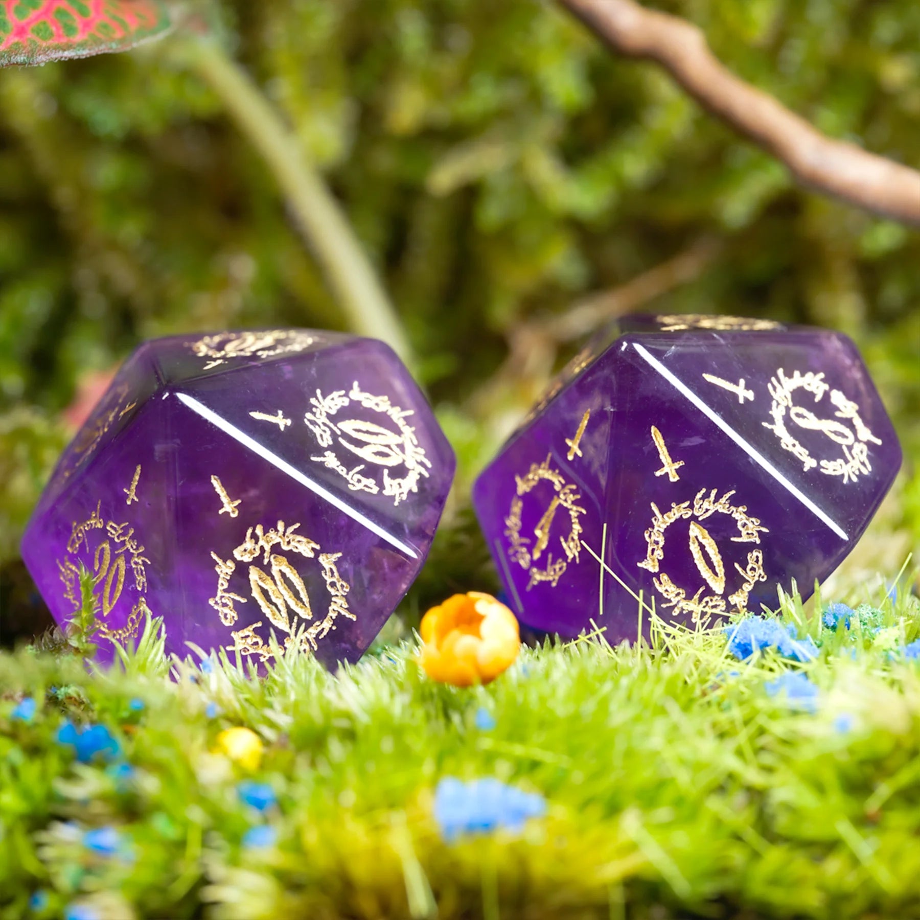 Dreamweaver · Amethyst Engraved Gemstone Dice Set