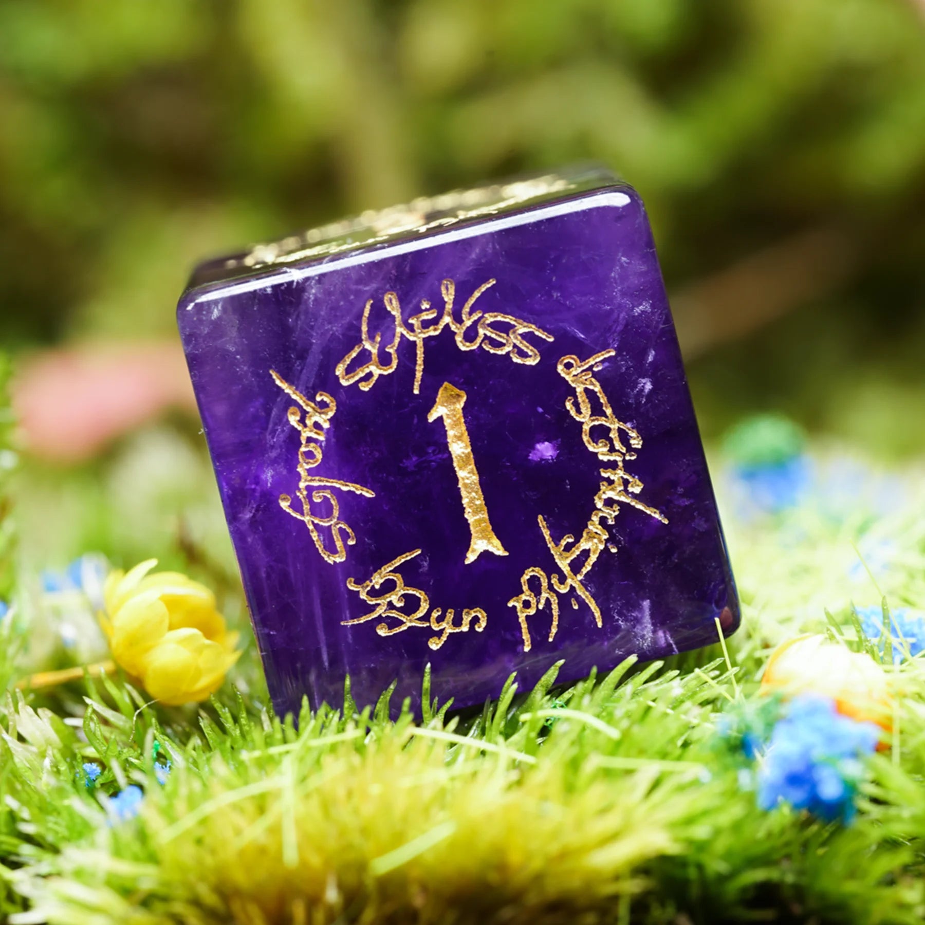 Dreamweaver · Amethyst Engraved Gemstone Dice Set