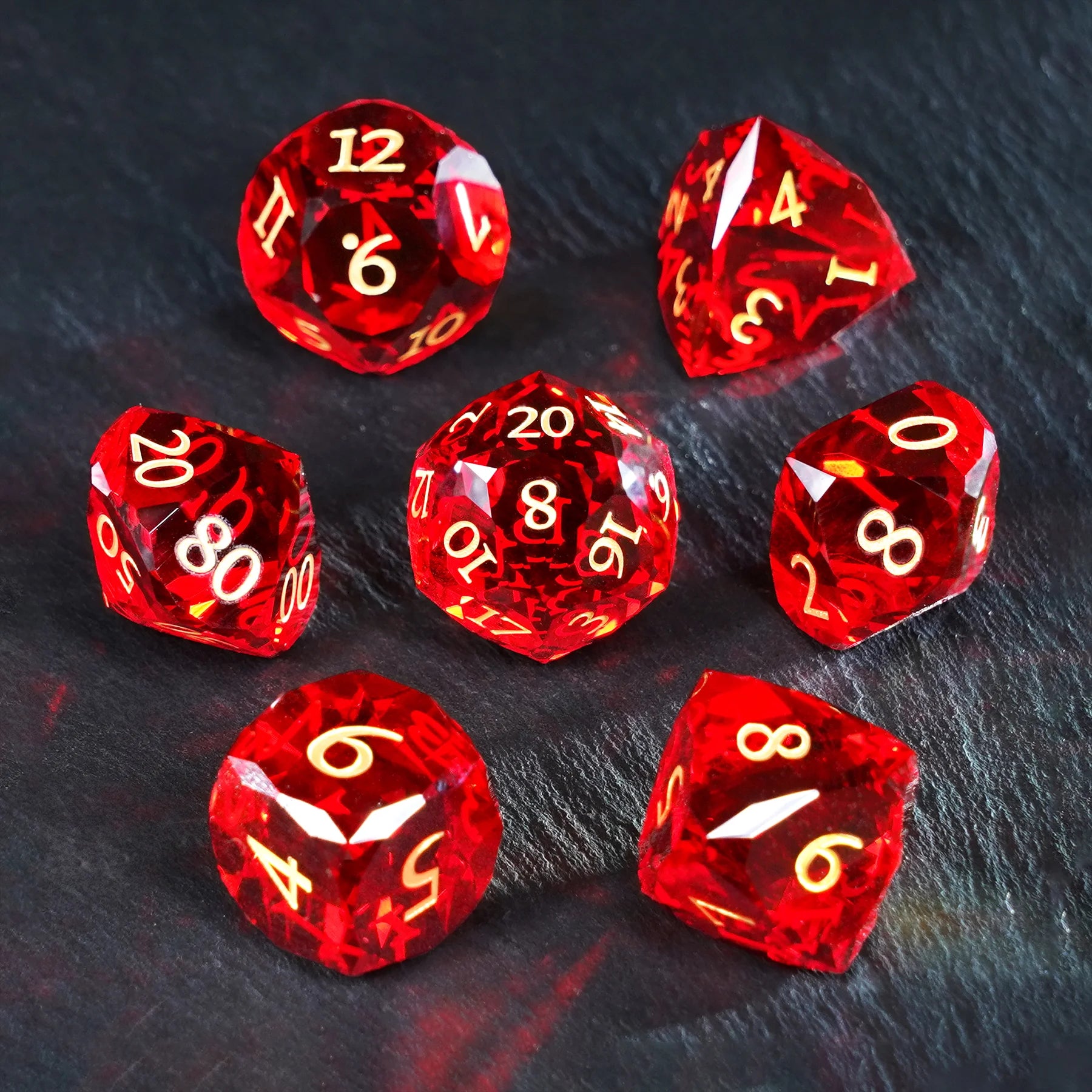 Garnet Multi-faceted Prism Glass Engraved Dice Set