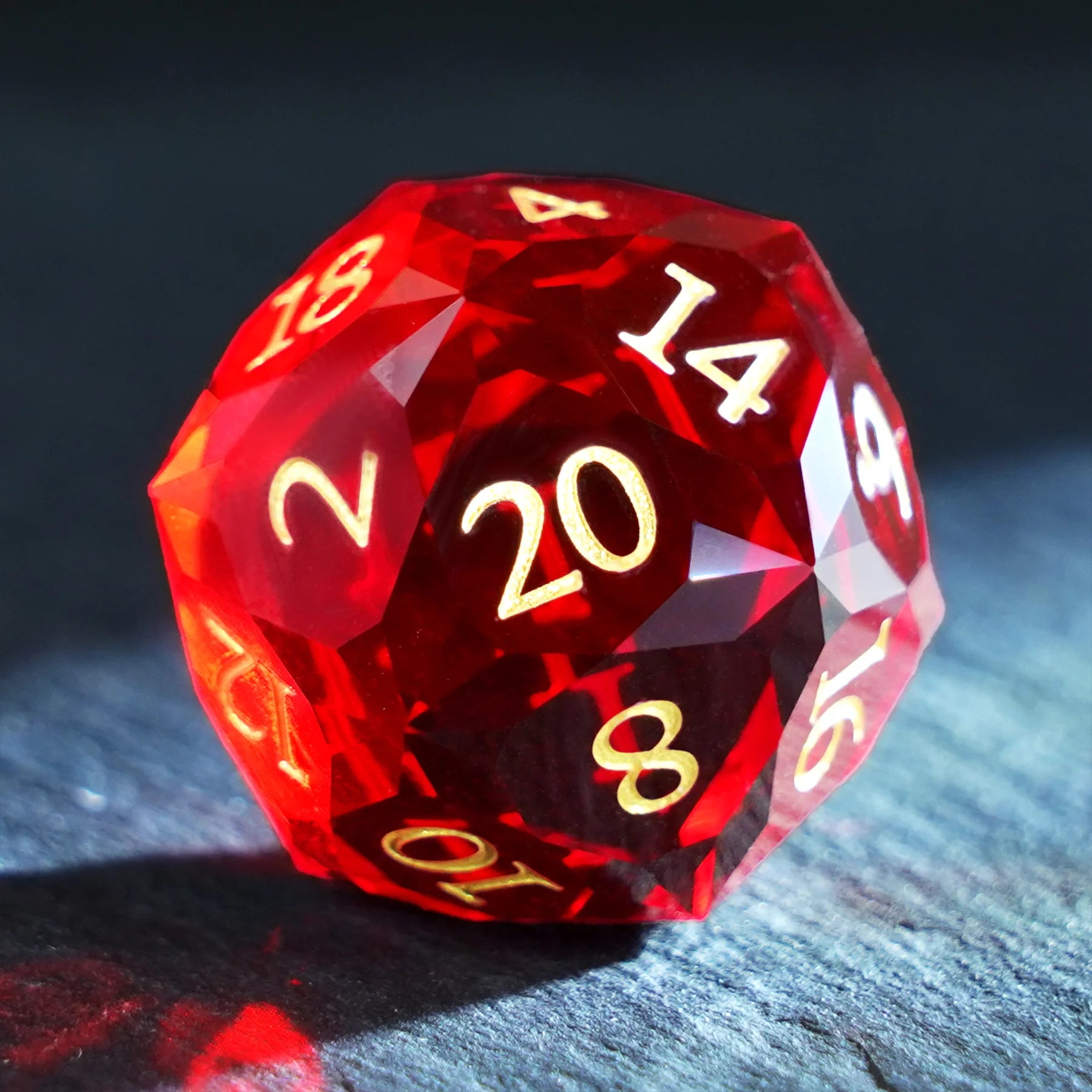 Garnet Multi-faceted Prism Glass Engraved Dice Set