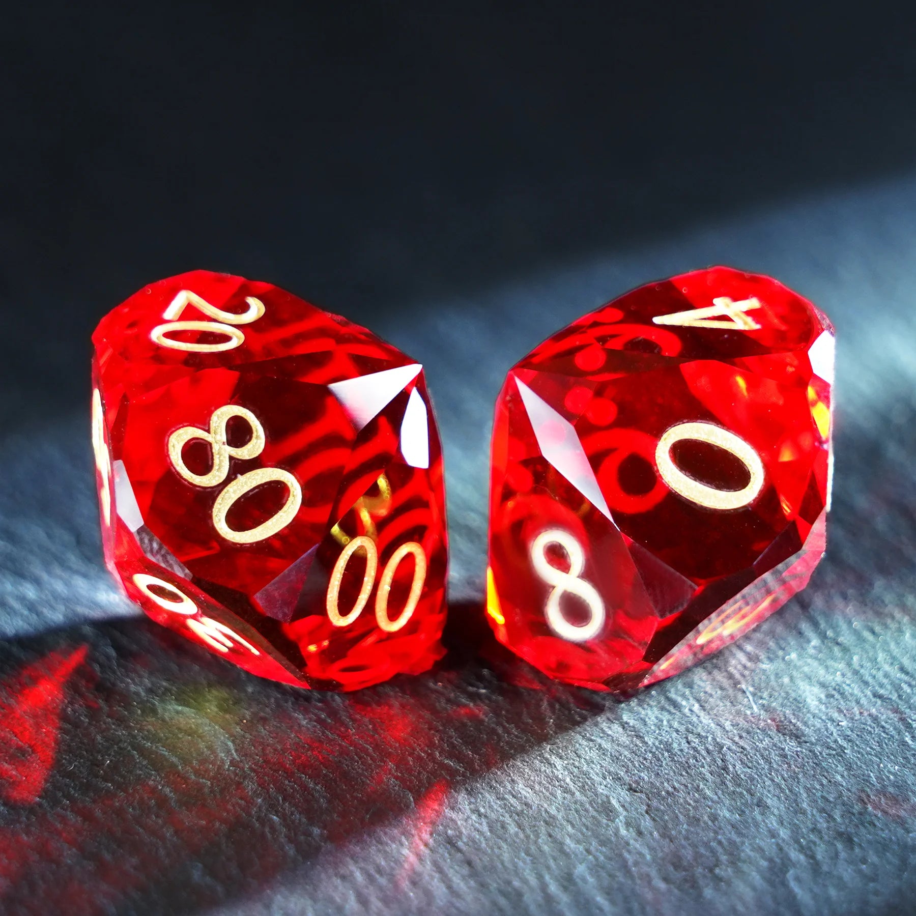 Garnet Multi-faceted Prism Glass Engraved Dice Set