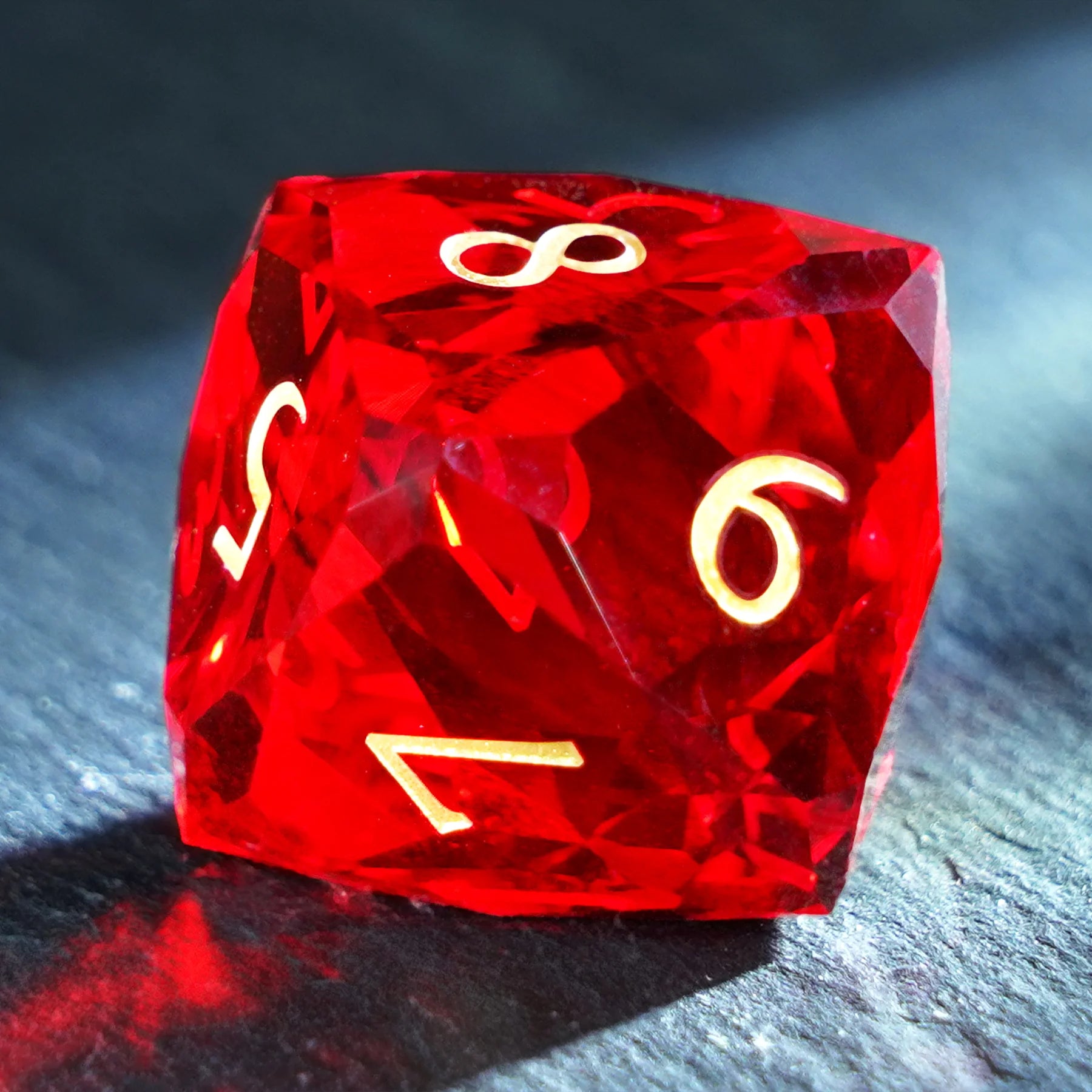 Garnet Multi-faceted Prism Glass Engraved Dice Set