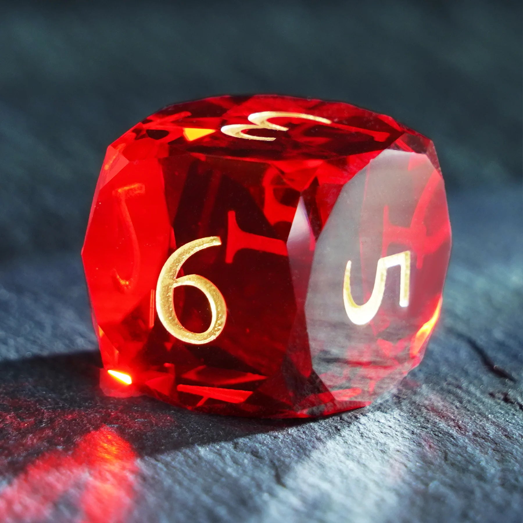 Garnet Multi-faceted Prism Glass Engraved Dice Set