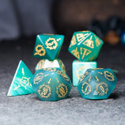 Jade Alchemist · Green Agate Engraved Gemstone Dice Set