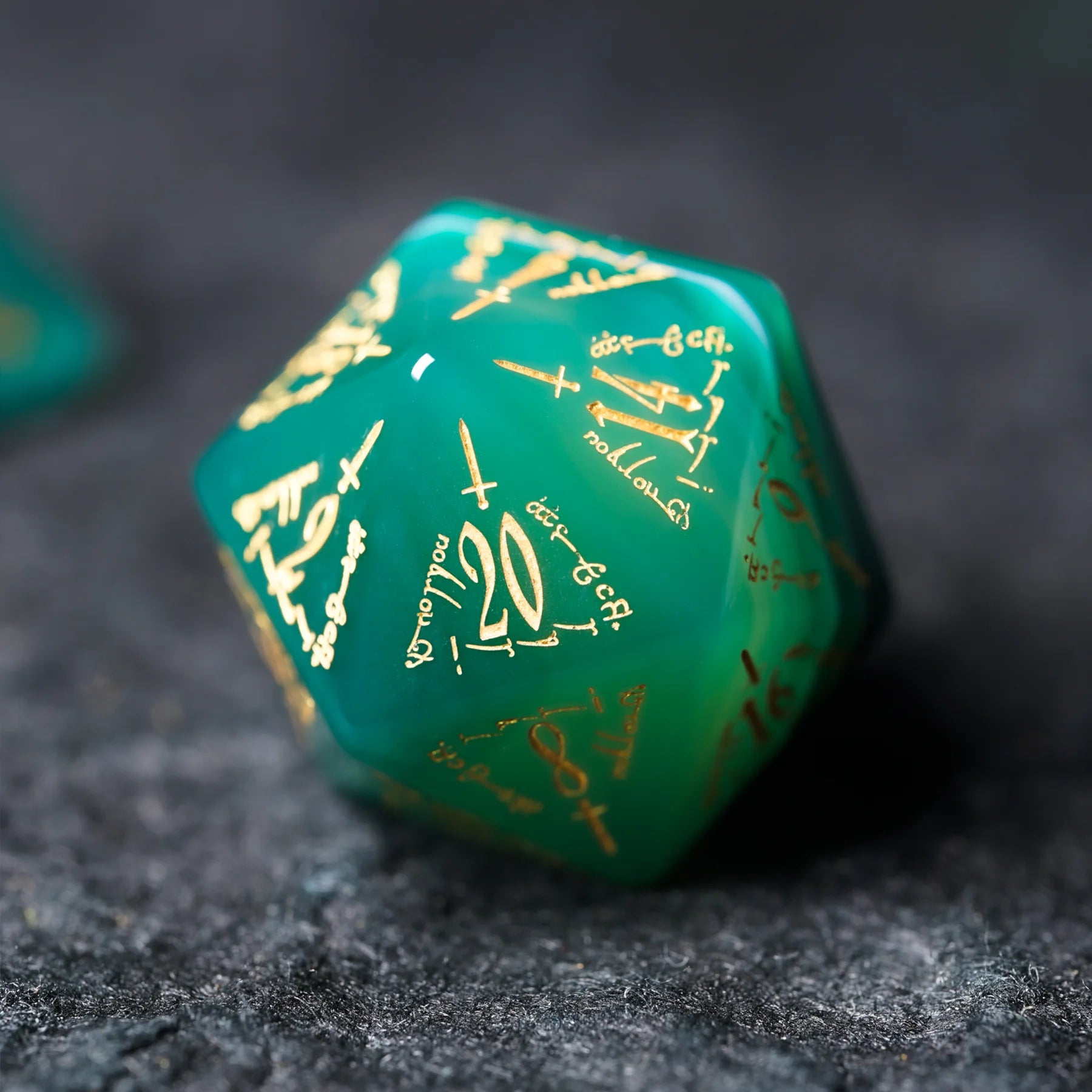 Jade Alchemist · Green Agate Engraved Gemstone Dice Set