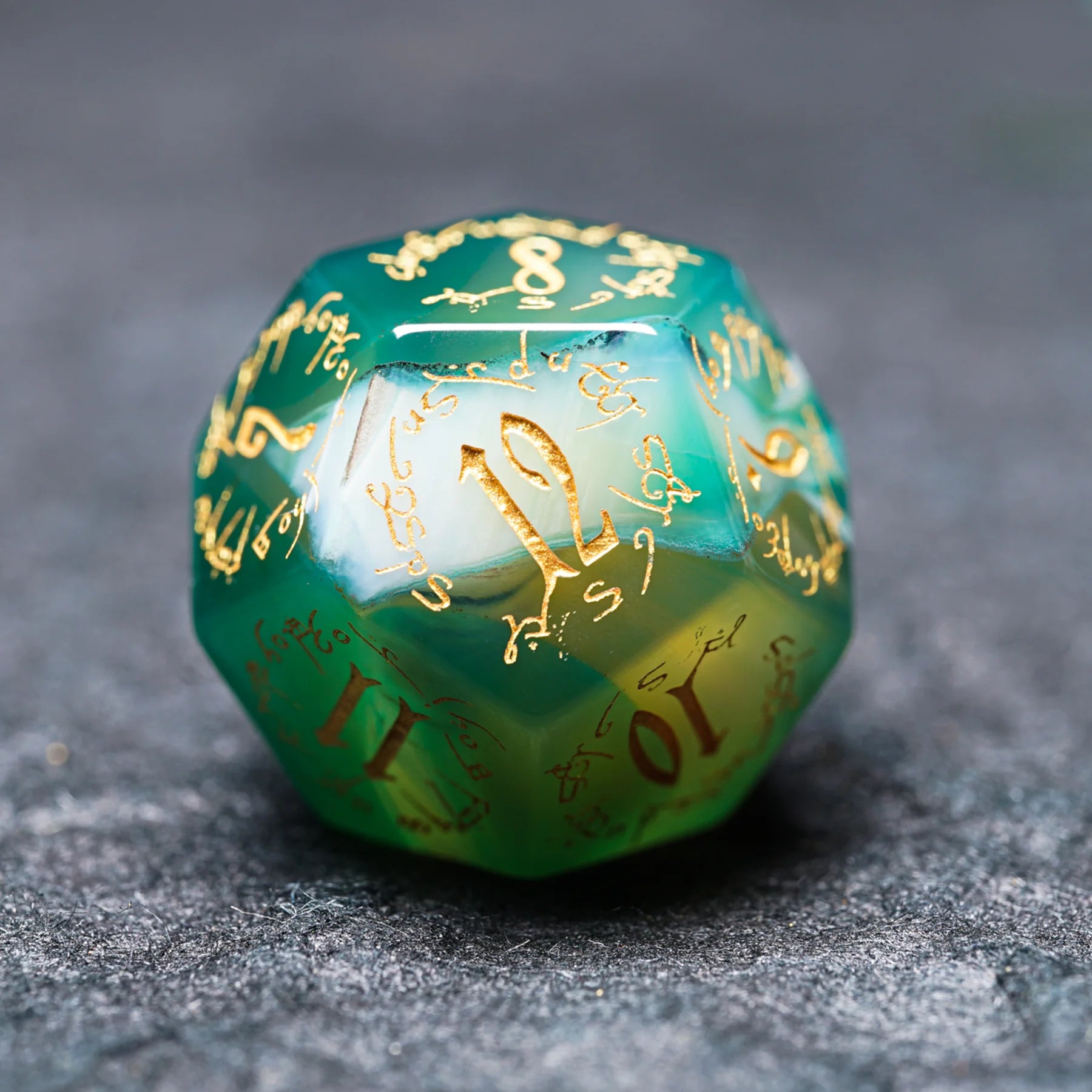 Jade Alchemist · Green Agate Engraved Gemstone Dice Set