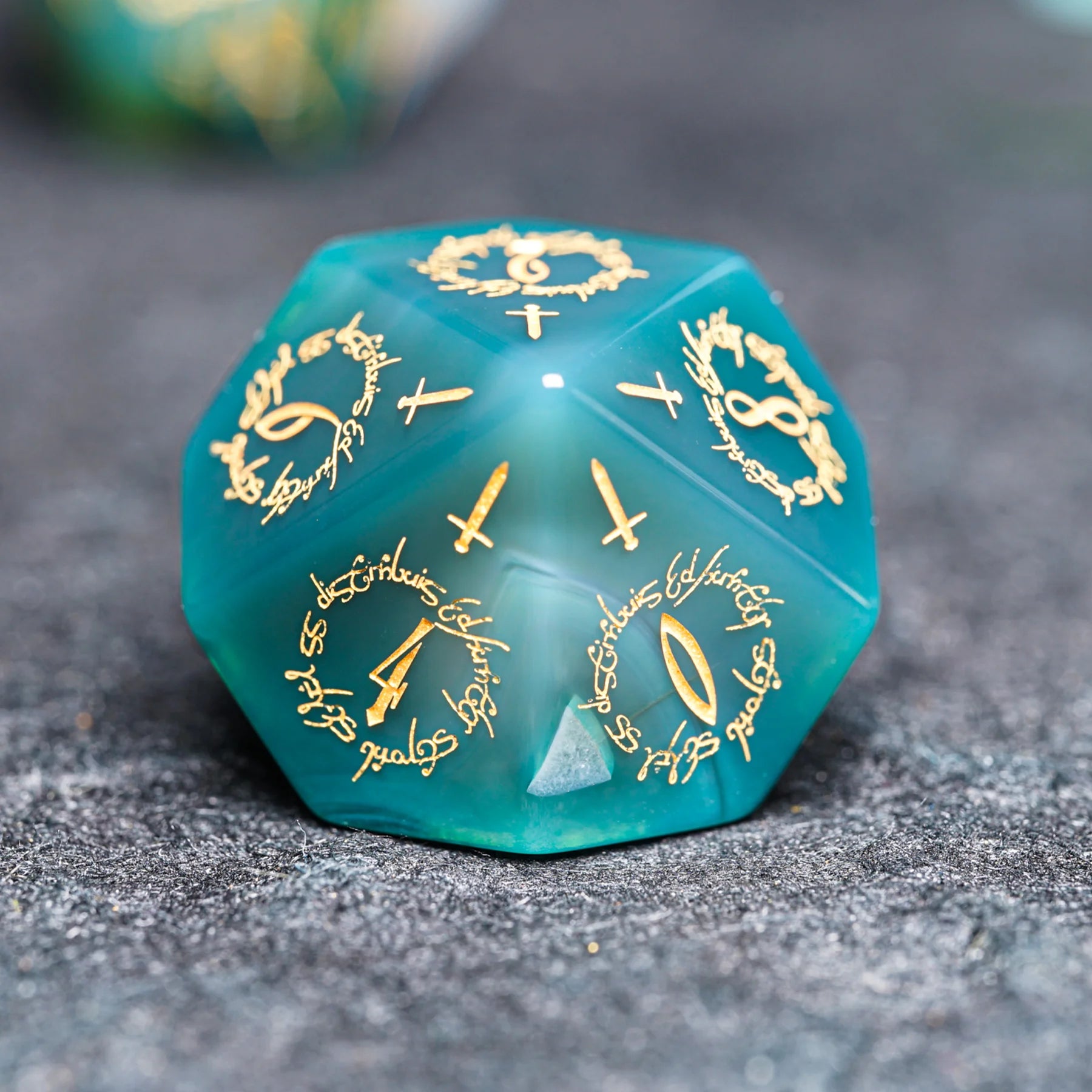 Jade Alchemist · Green Agate Engraved Gemstone Dice Set