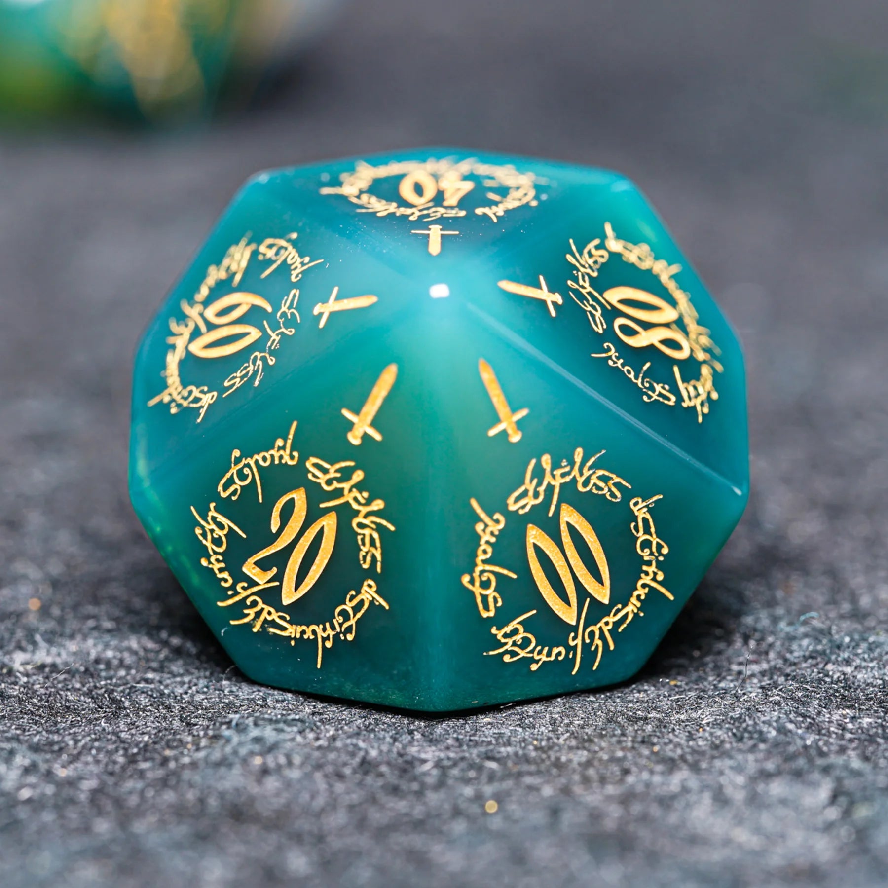 Jade Alchemist · Green Agate Engraved Gemstone Dice Set