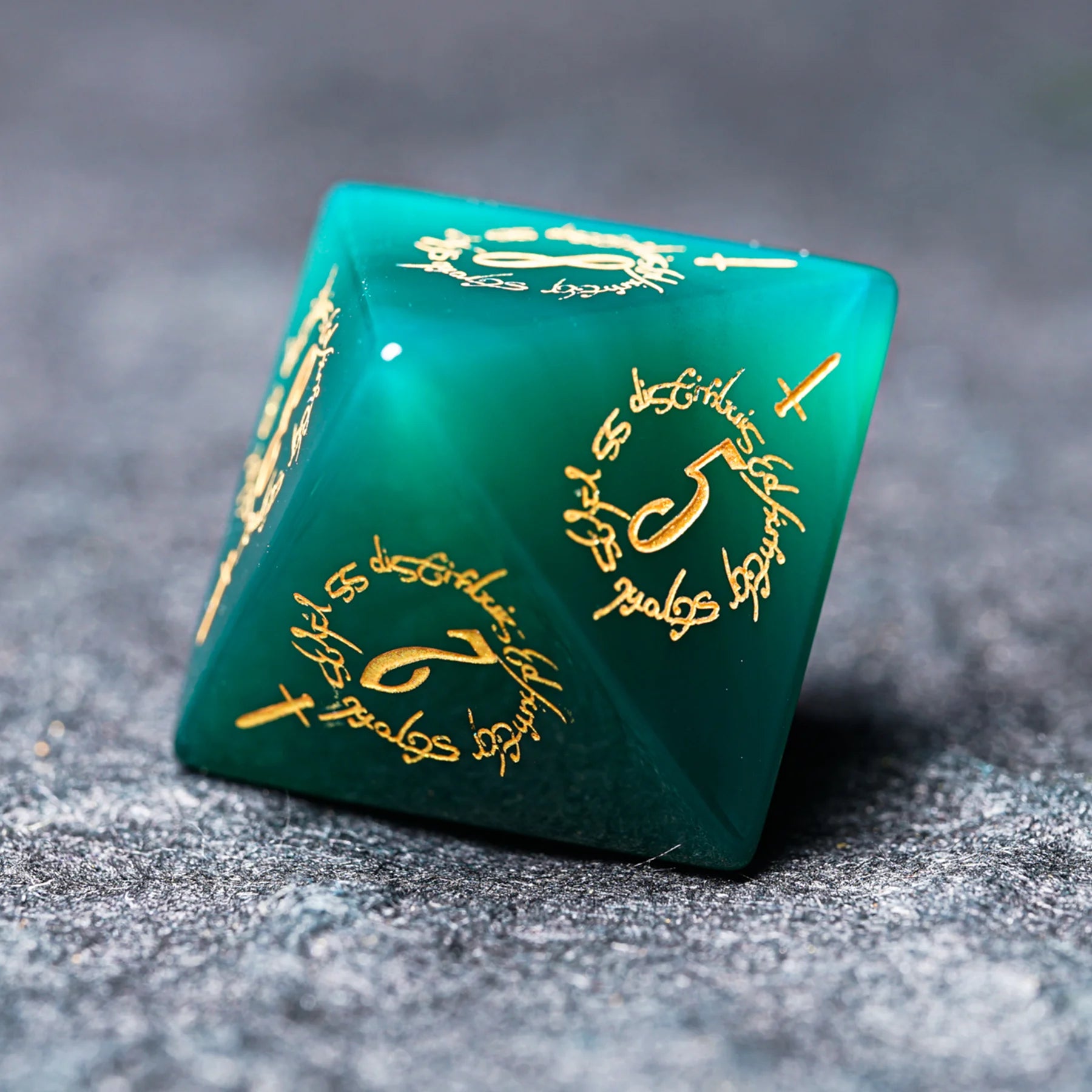 Jade Alchemist · Green Agate Engraved Gemstone Dice Set