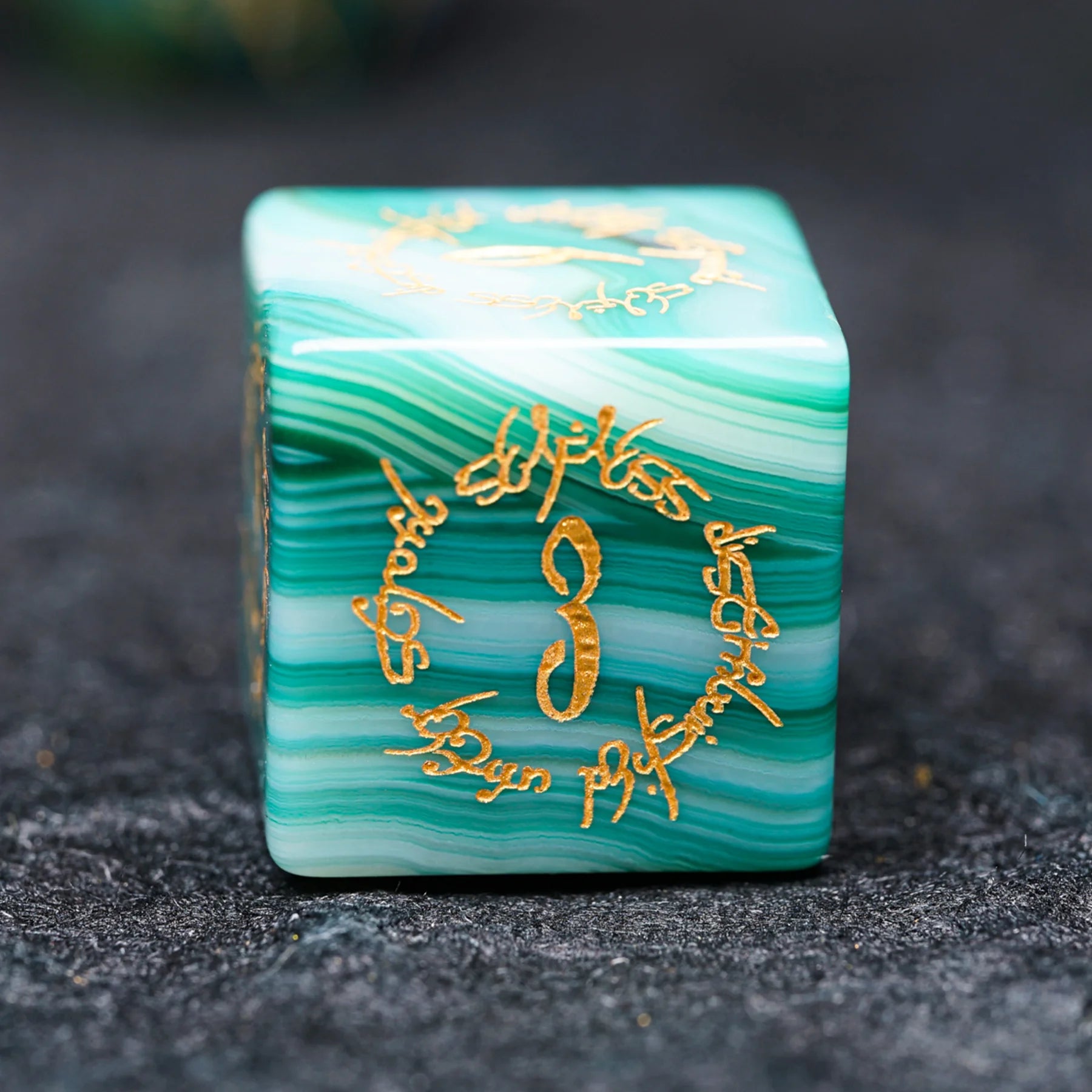 Jade Alchemist · Green Agate Engraved Gemstone Dice Set
