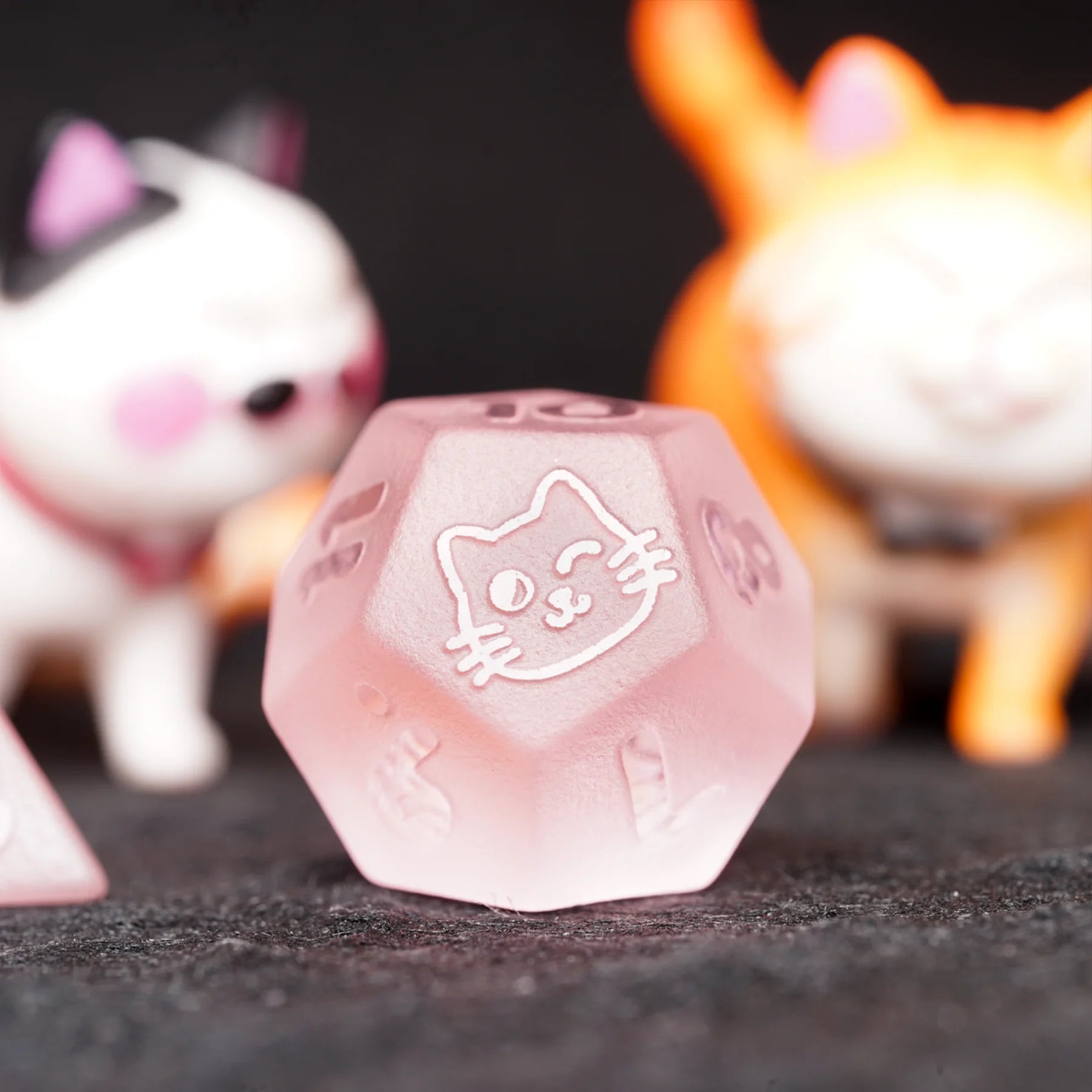 Kitty Pink Engraved Frosted Glass Dice Set
