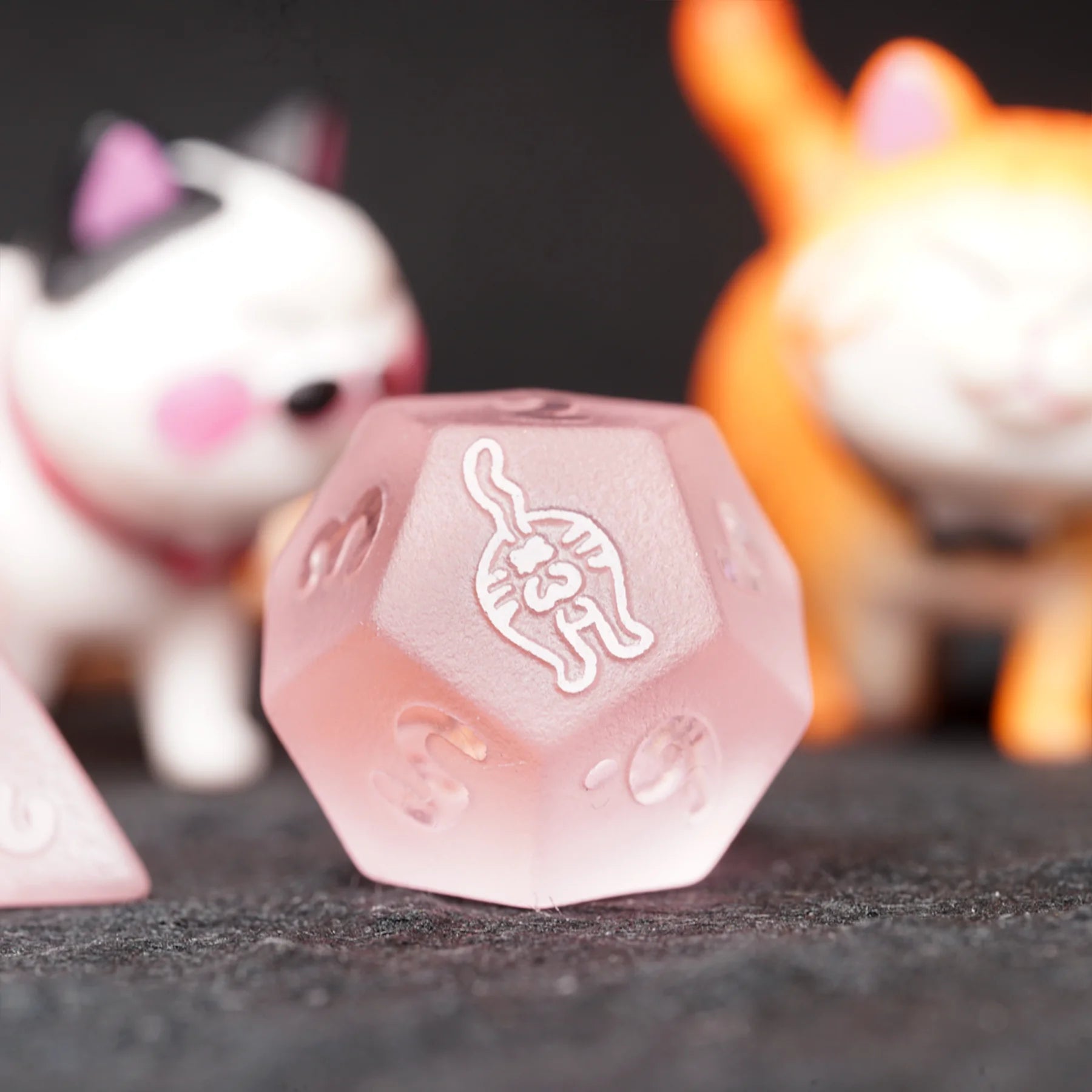 Kitty Pink Engraved Frosted Glass Dice Set