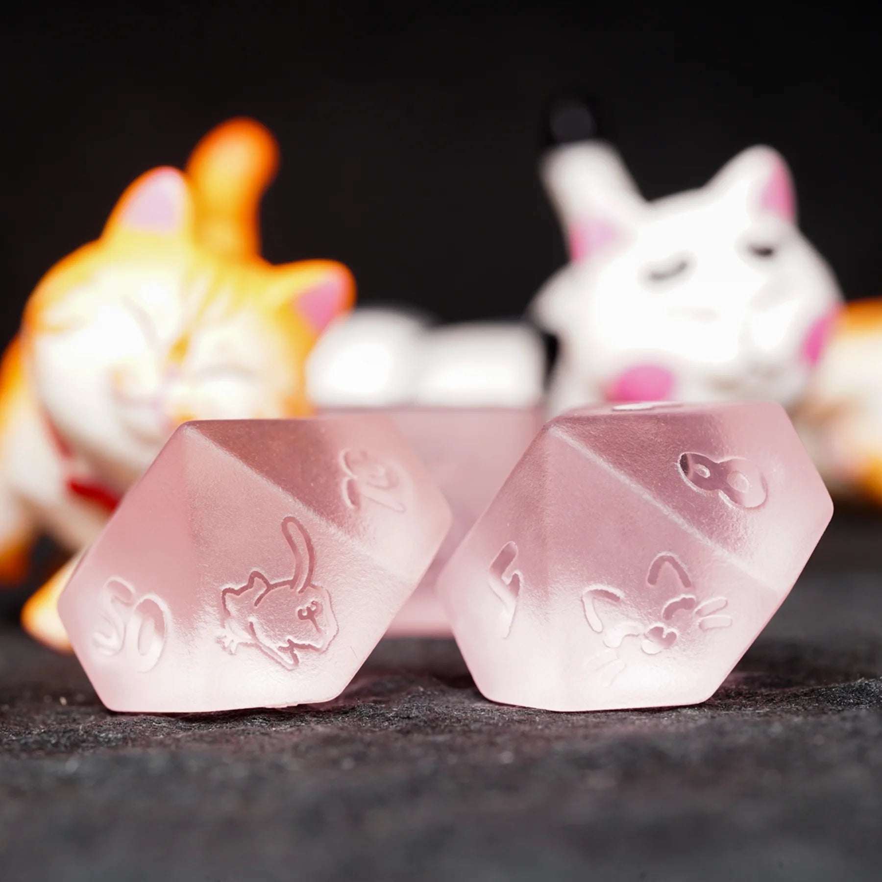Kitty Pink Engraved Frosted Glass Dice Set