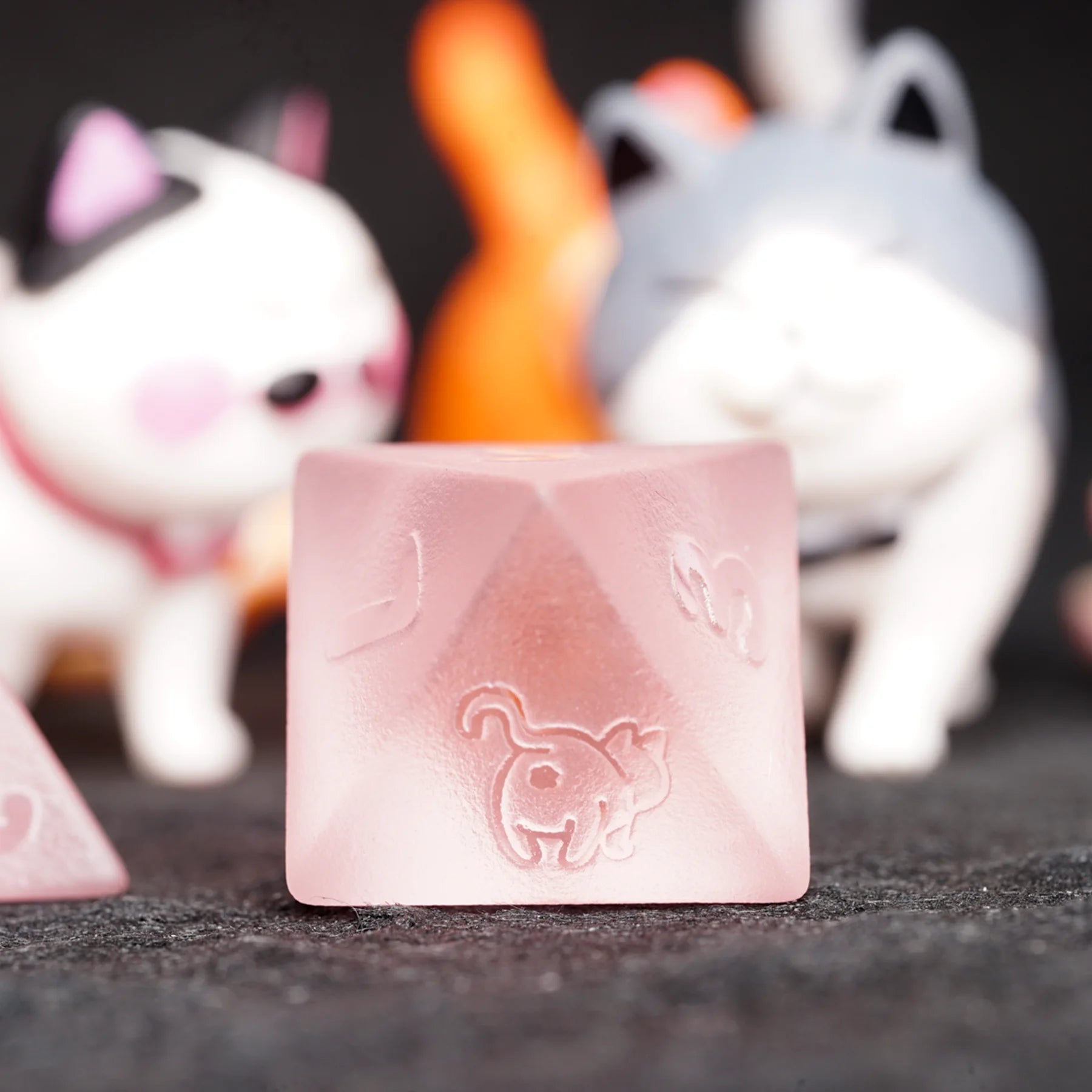 Kitty Pink Engraved Frosted Glass Dice Set