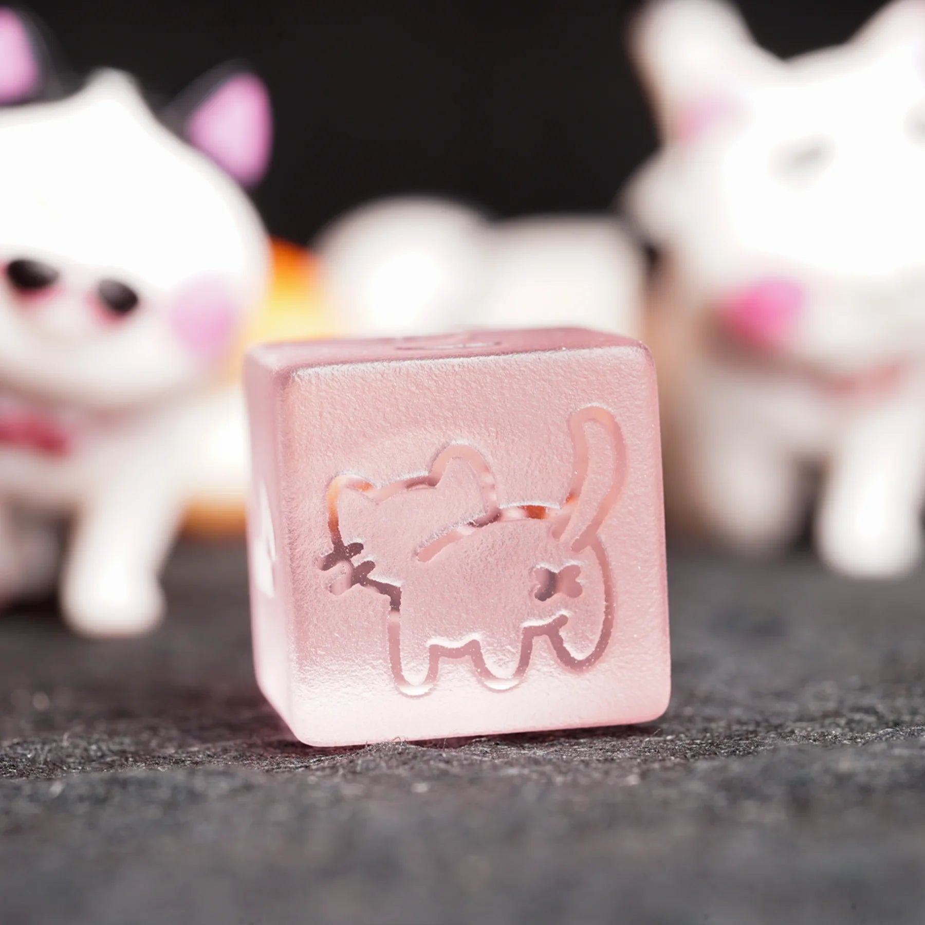 Kitty Pink Engraved Frosted Glass Dice Set