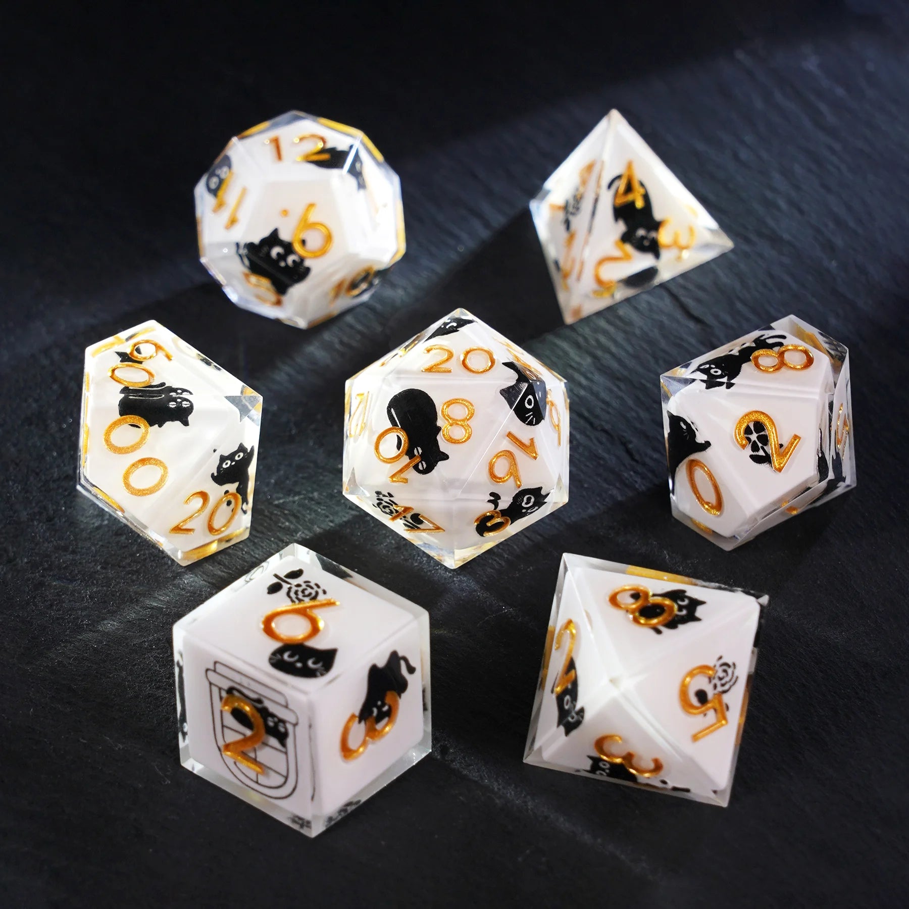 Milk Cat · Black Kitty Everyday Resin Dice Set