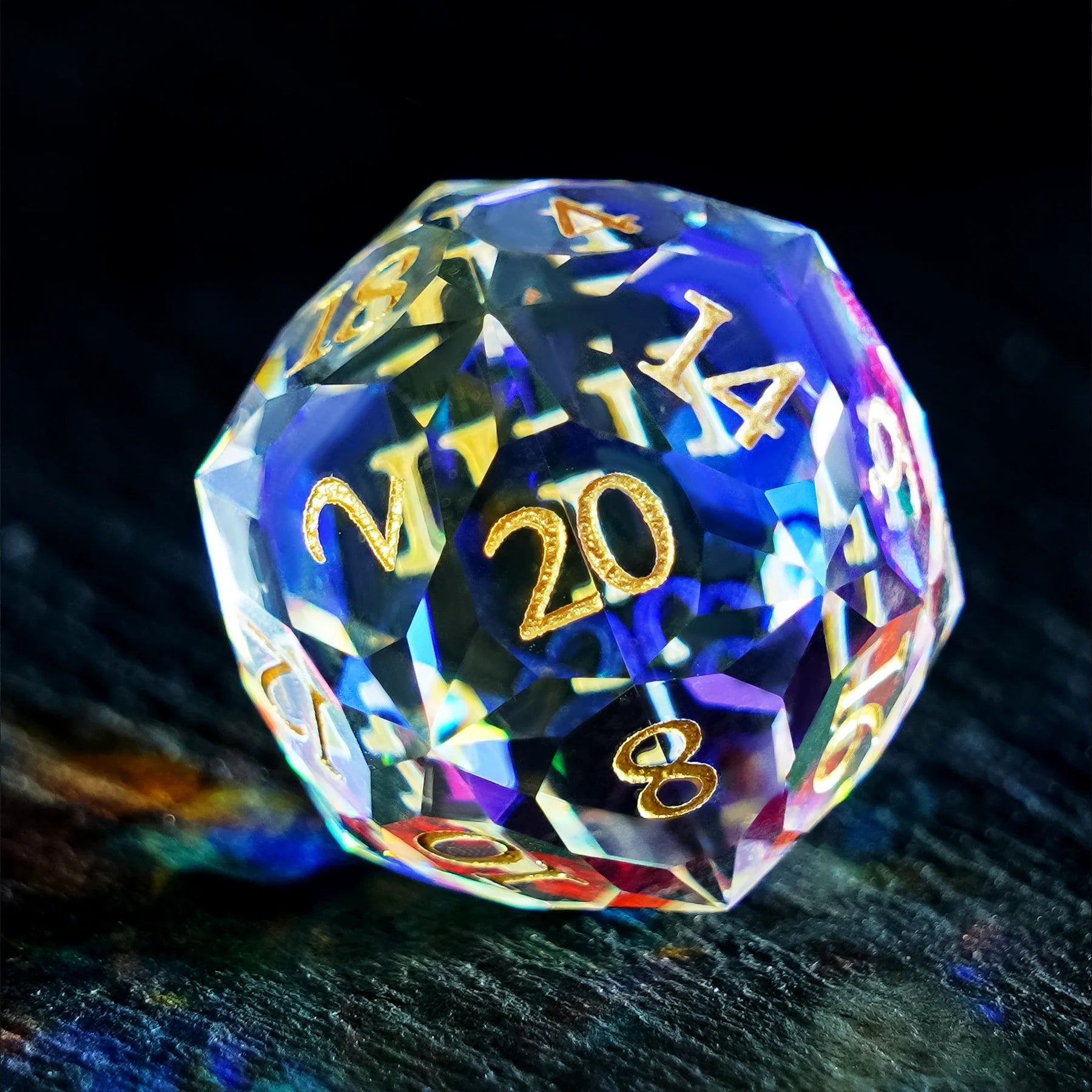Multi-faceted Prism Glass Engraved Dice Set