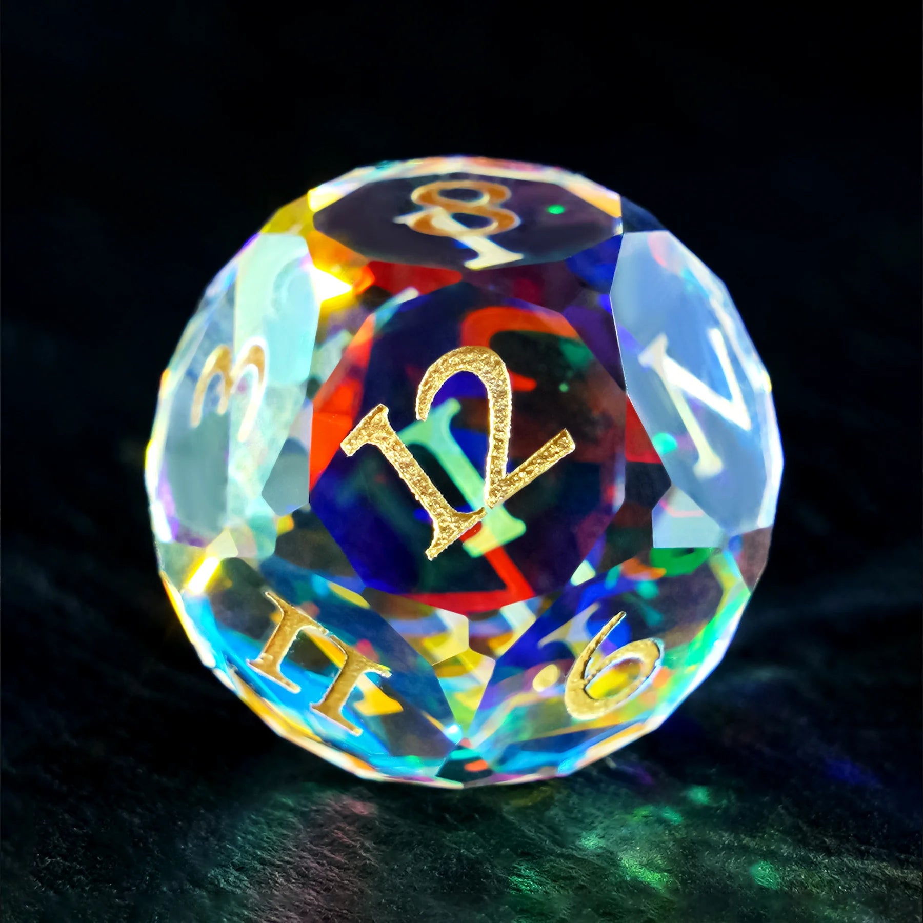 Multi-faceted Prism Glass Engraved Dice Set
