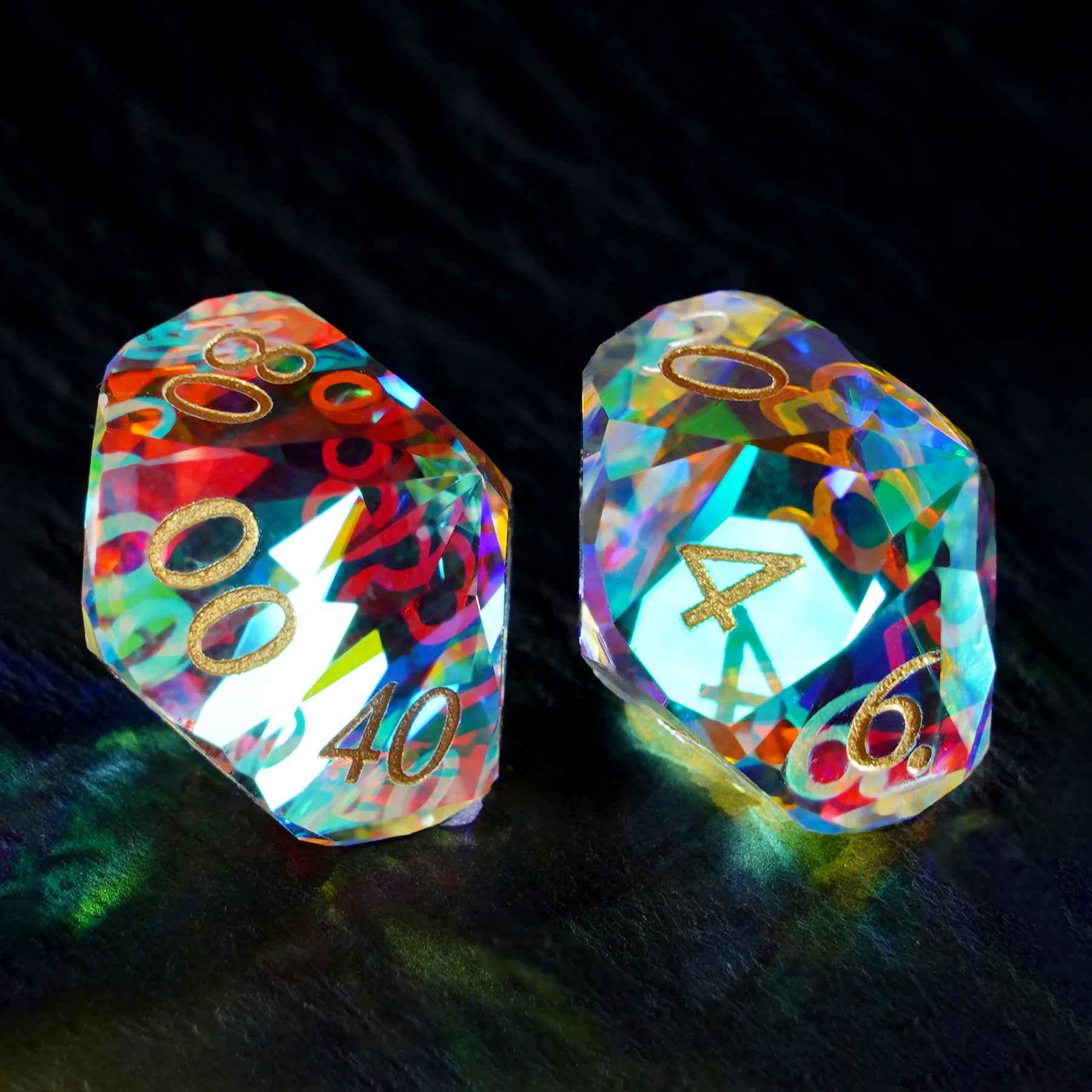 Multi-faceted Prism Glass Engraved Dice Set