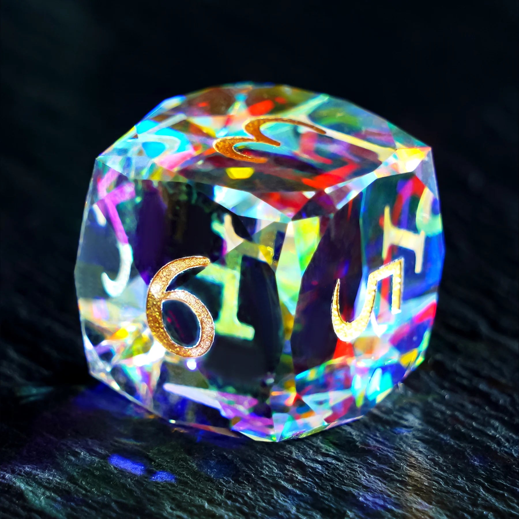Multi-faceted Prism Glass Engraved Dice Set